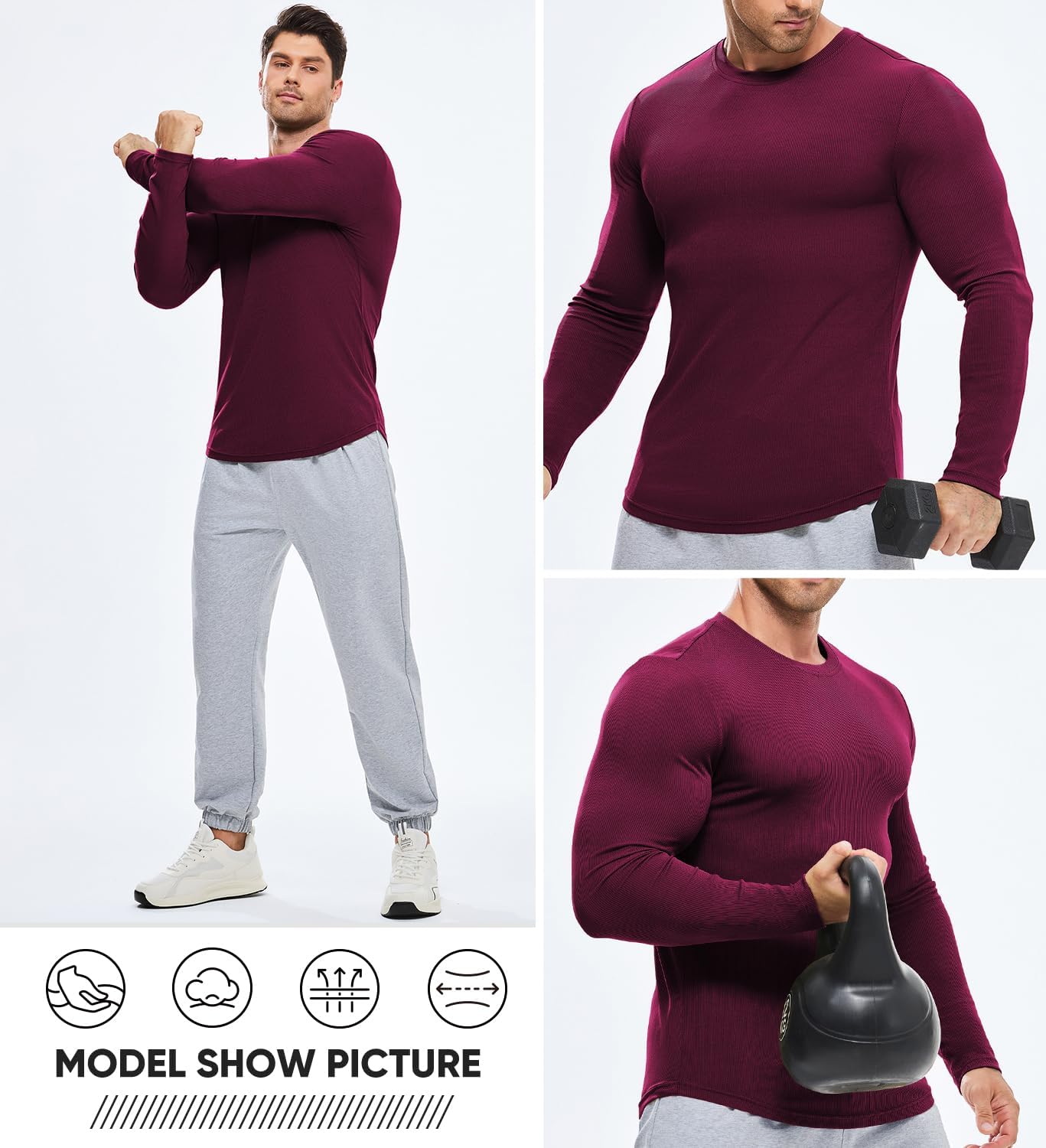 🔥10-Pack For Only $26.78🔥JMIERR Mens Long Sleeve Muscle T Shirts Casual Crewneck Longline Ribbed Tee Shirts