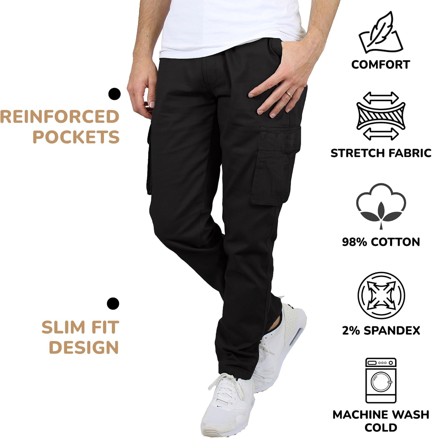 Men's Flex-Stretch Cotton Cargo Pants, 31-Inch Inseam - Comfortable and Durable