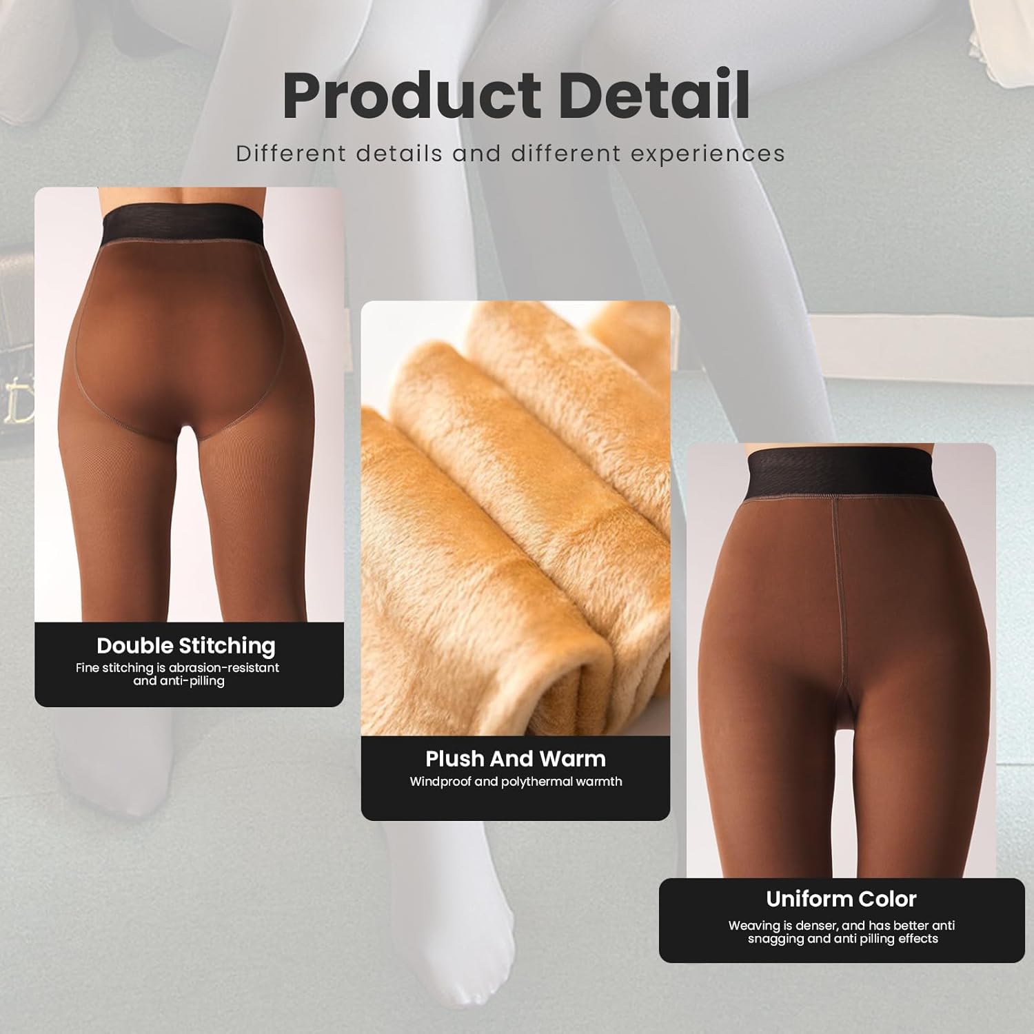 Fleece Lined Tights Sheer Women - Fake Translucent Warm Pantyhose Leggings Sheer Thick Tights for Winter