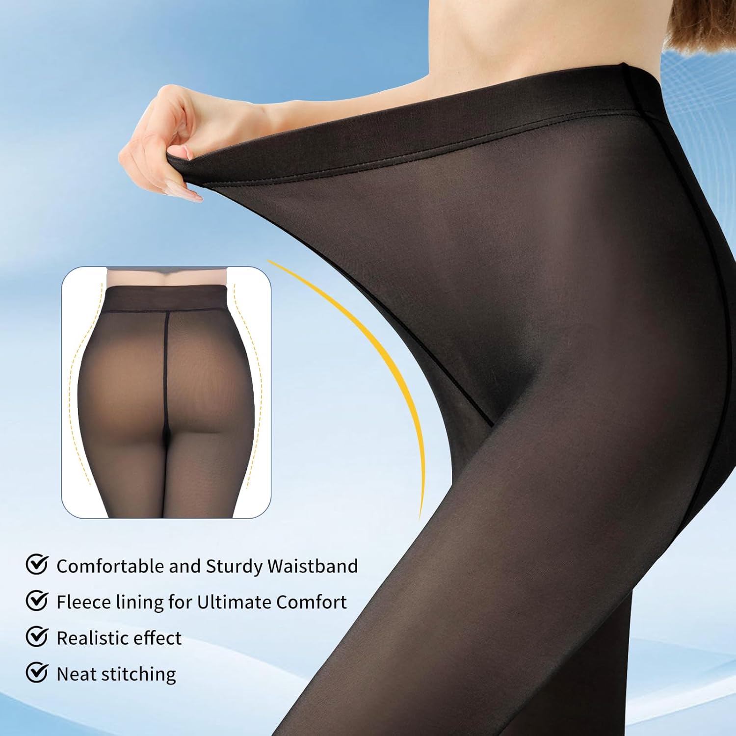 Fleece Lined Tights Sheer Women - Fake Translucent Warm Pantyhose Leggings Sheer Thick Tights for Winter