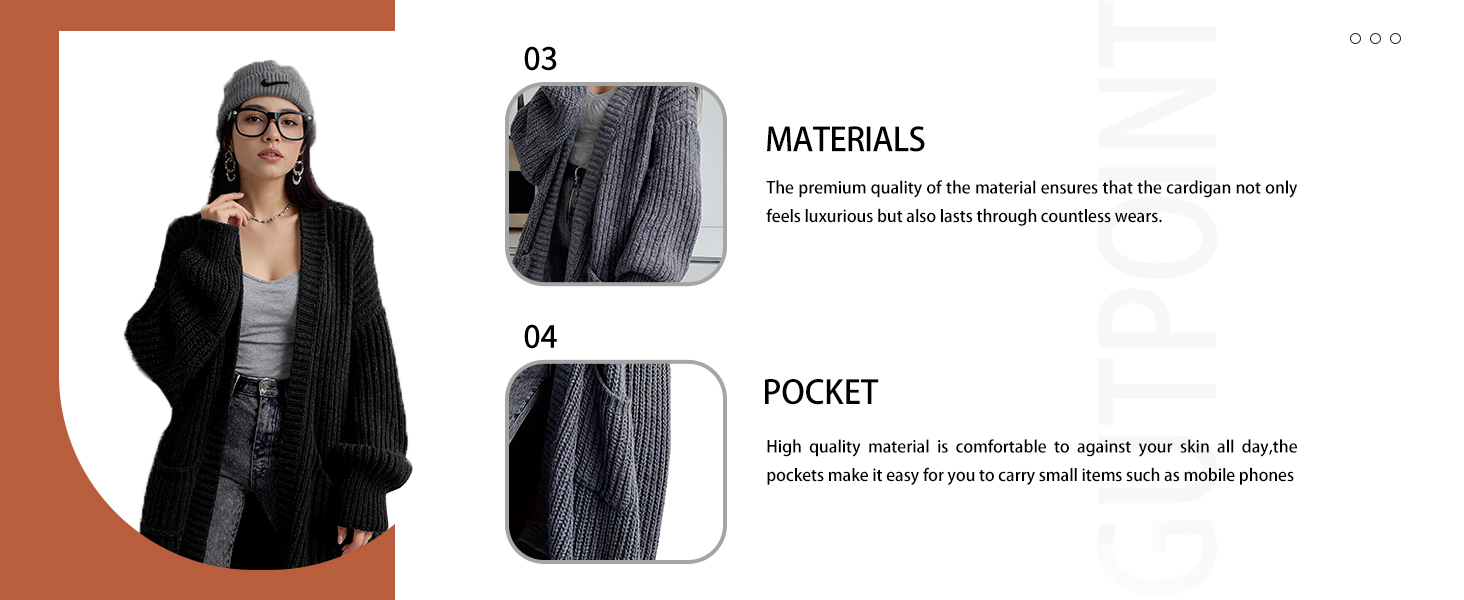 Gutpoint Ladies Slouchy Long Sleeve Open Front Knitted Cardigan Sweaters
