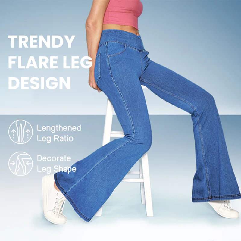 Stretchy Denim High Waisted Crossover Flare Pants (Buy 2 Free Shipping)