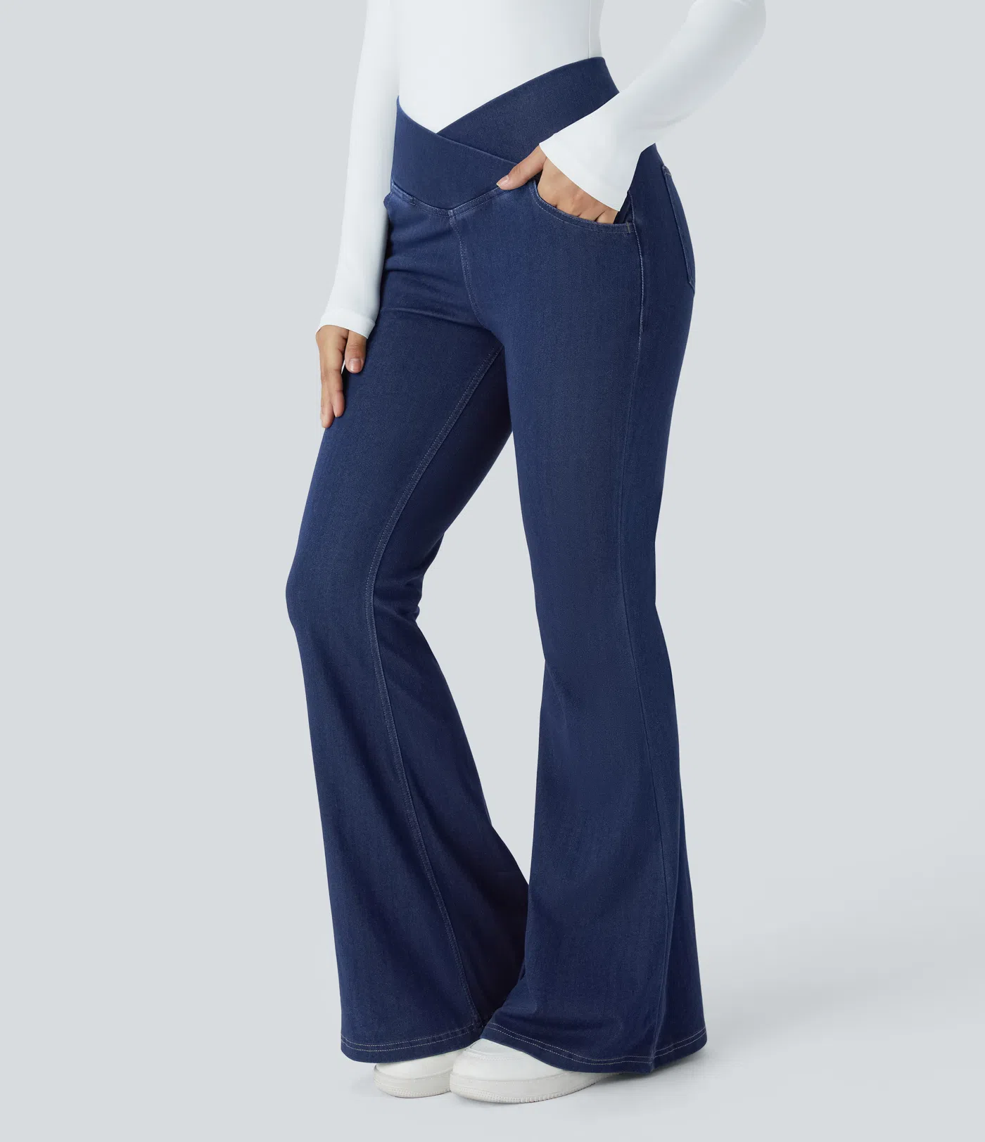 🔥8-PACK ONLY $25.98🔥Stretchy Denim High Waisted Crossover Flare Pants