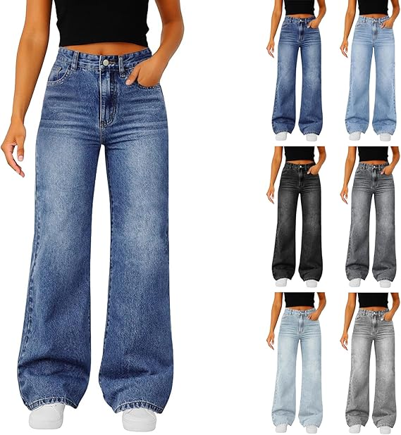 🔥18-Pack Today Only $35.98🔥Women's Trendy Denim High Waist Multi-Pocket Wide Leg Jeans