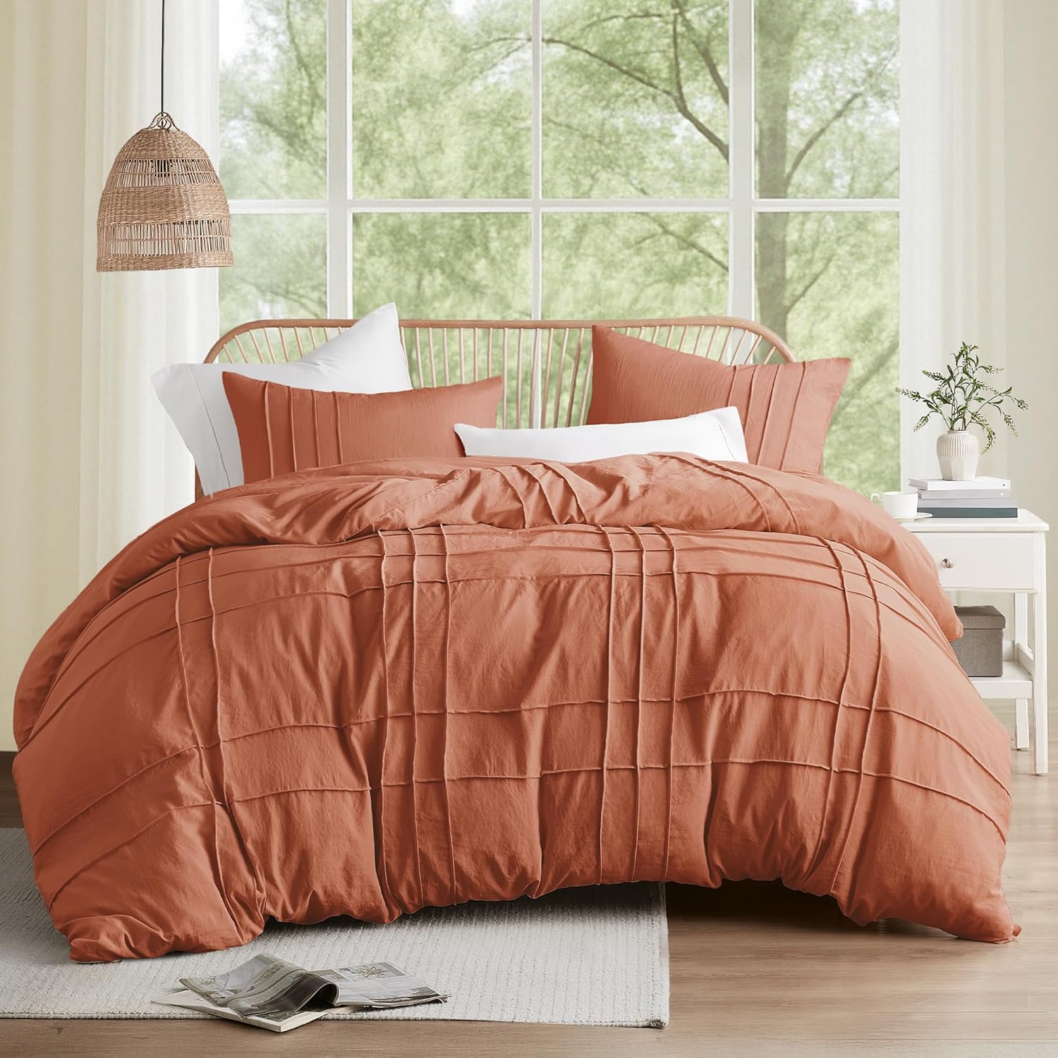 🔥8-Pack Only $26.78🔥3 Piece Pintuck Pleated Comfort Spaces Sage All Season Lightweight Comforter Set