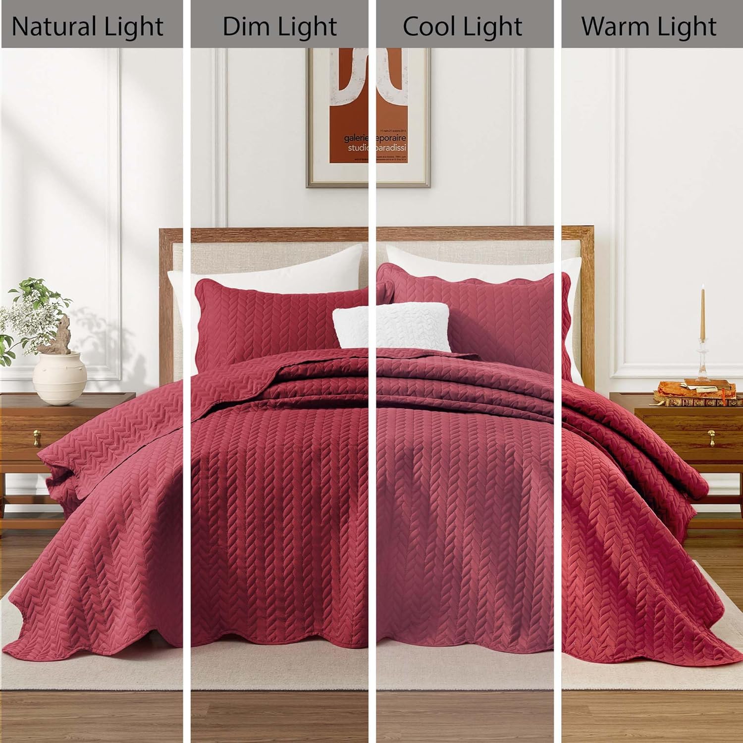 IR Imperial Rooms Twin Quilt Bedding Set Size (68” x 86”) + 1 Pillow Shams (20” x 26” + 2”) - 2 Pcs All Season Lightweight Reversible Microfiber Coverlet Floral Embossed Quilt Bedspread (Burgundy)