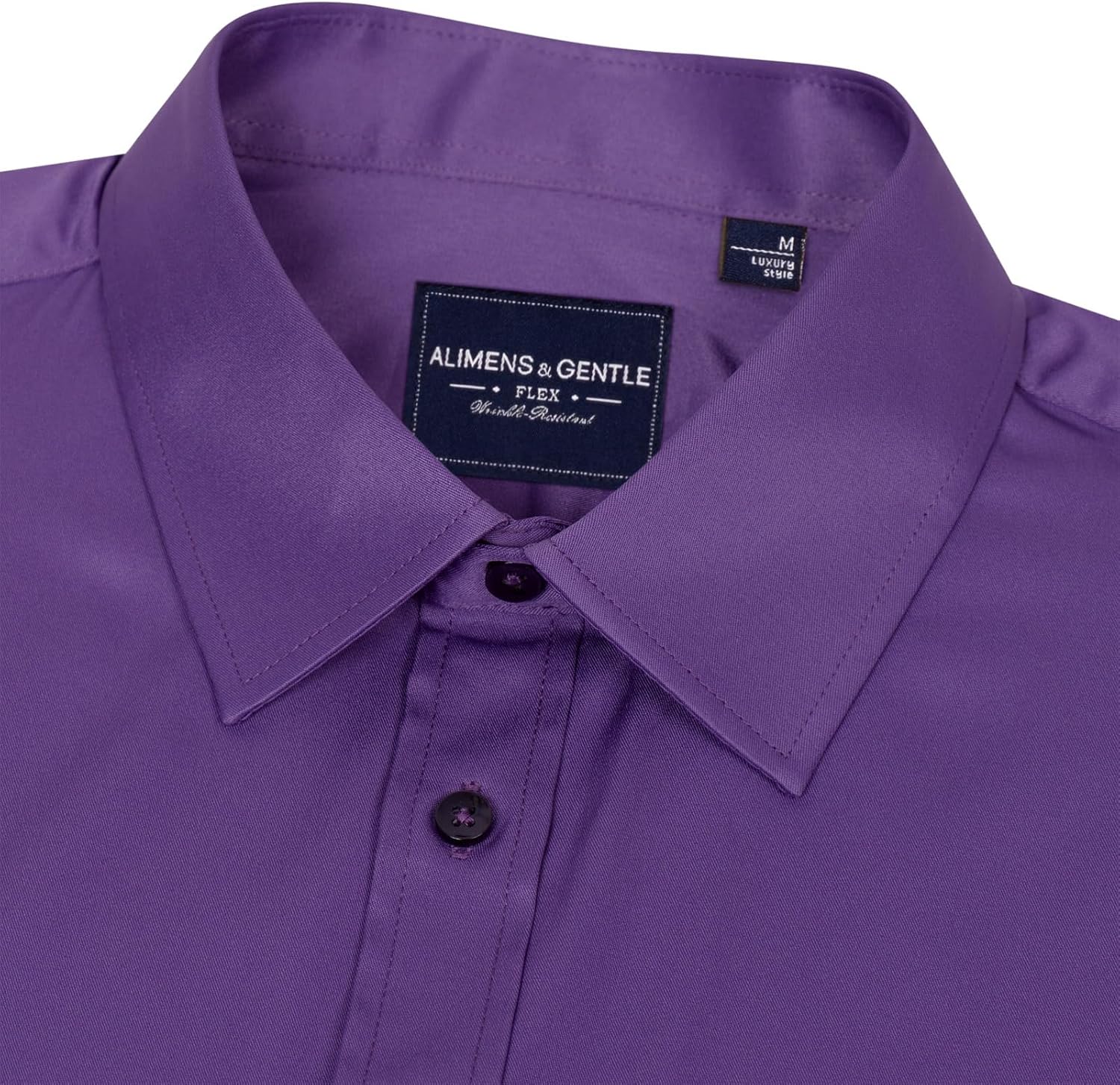 Alimens & Gentle Men's Dress Shirts Long Sleeve Wrinkle-Free Stretch Shirts Solid Formal Button Down Shirt with Pocket