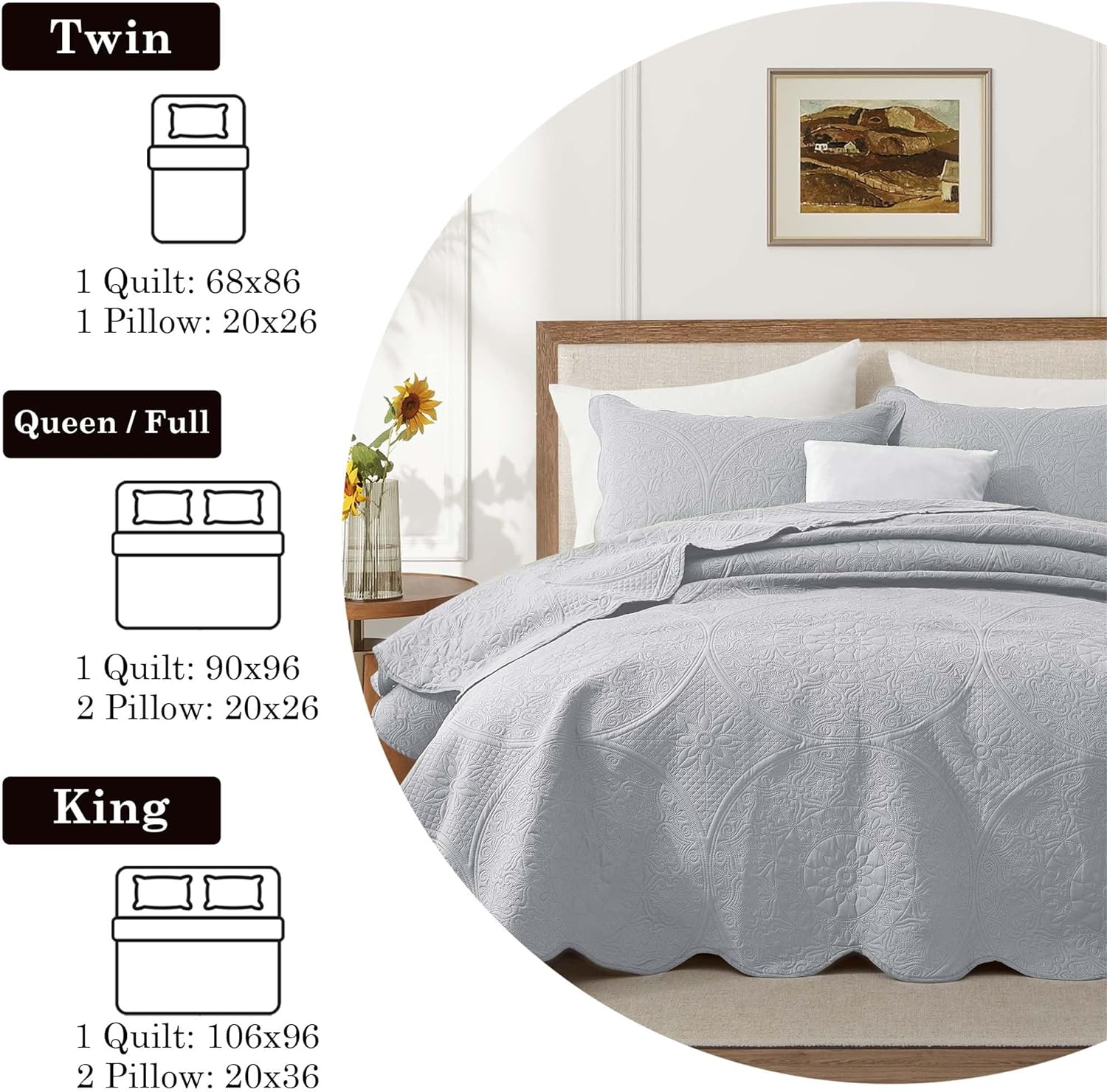 IR Imperial Rooms Twin Quilt Bedding Set Size (68” x 86”) + 1 Pillow Shams (20” x 26” + 2”) - 2 Pcs All Season Lightweight Reversible Microfiber Coverlet Floral Embossed Quilt Bedspread (Burgundy)
