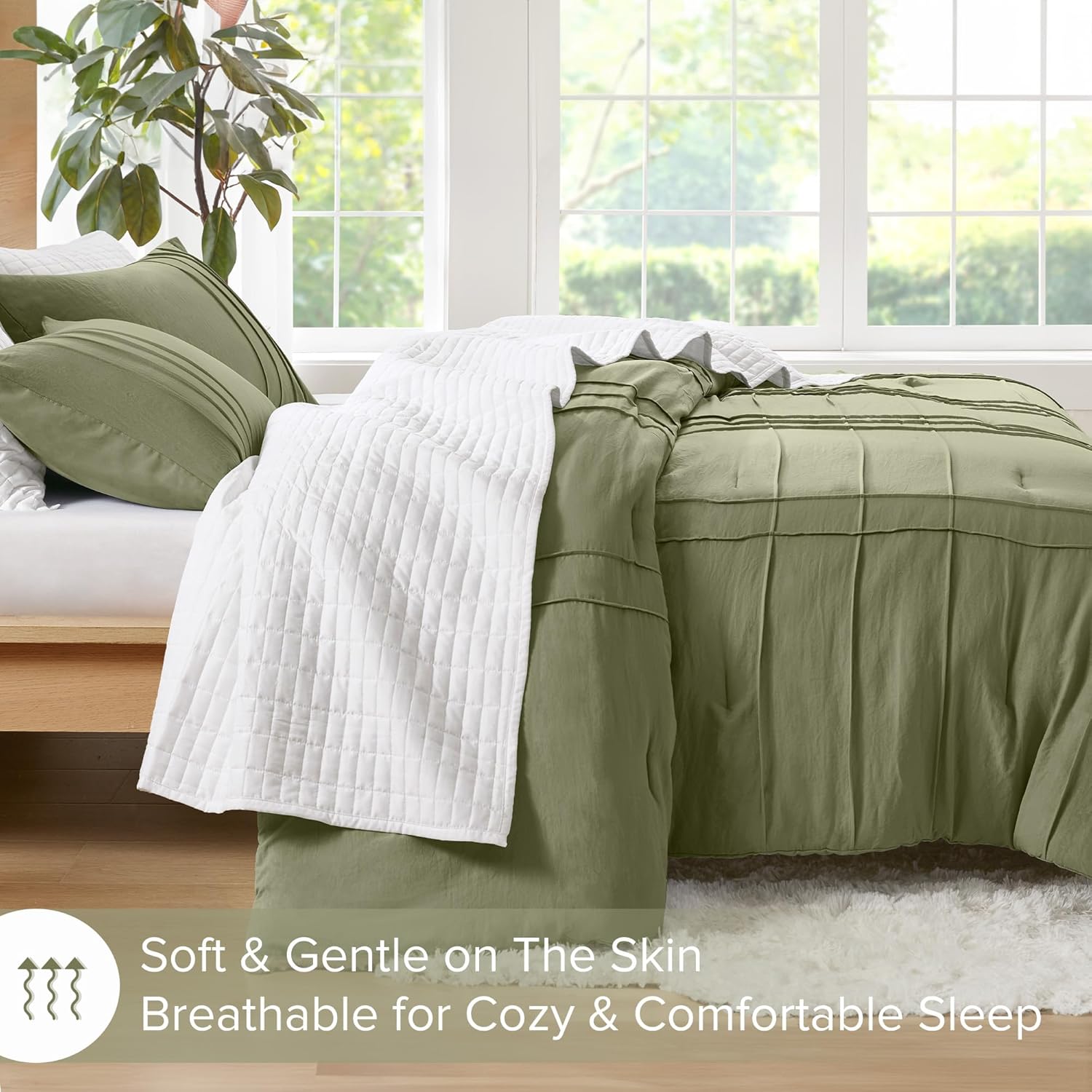 🔥8-Pack Only $26.78🔥3 Piece Pintuck Pleated Comfort Spaces Sage All Season Lightweight Comforter Set