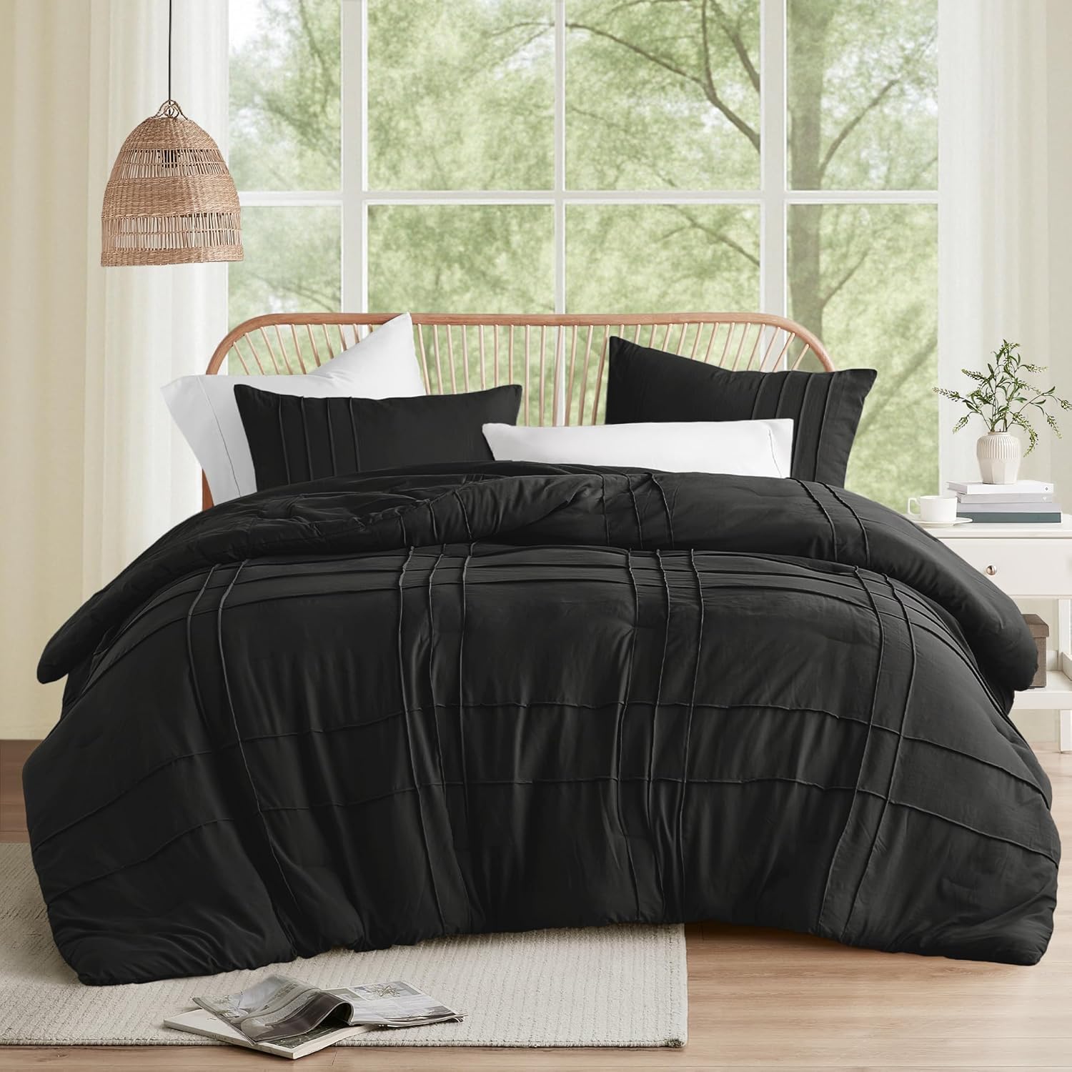 🔥8-Pack Only $26.78🔥3 Piece Pintuck Pleated Comfort Spaces Sage All Season Lightweight Comforter Set