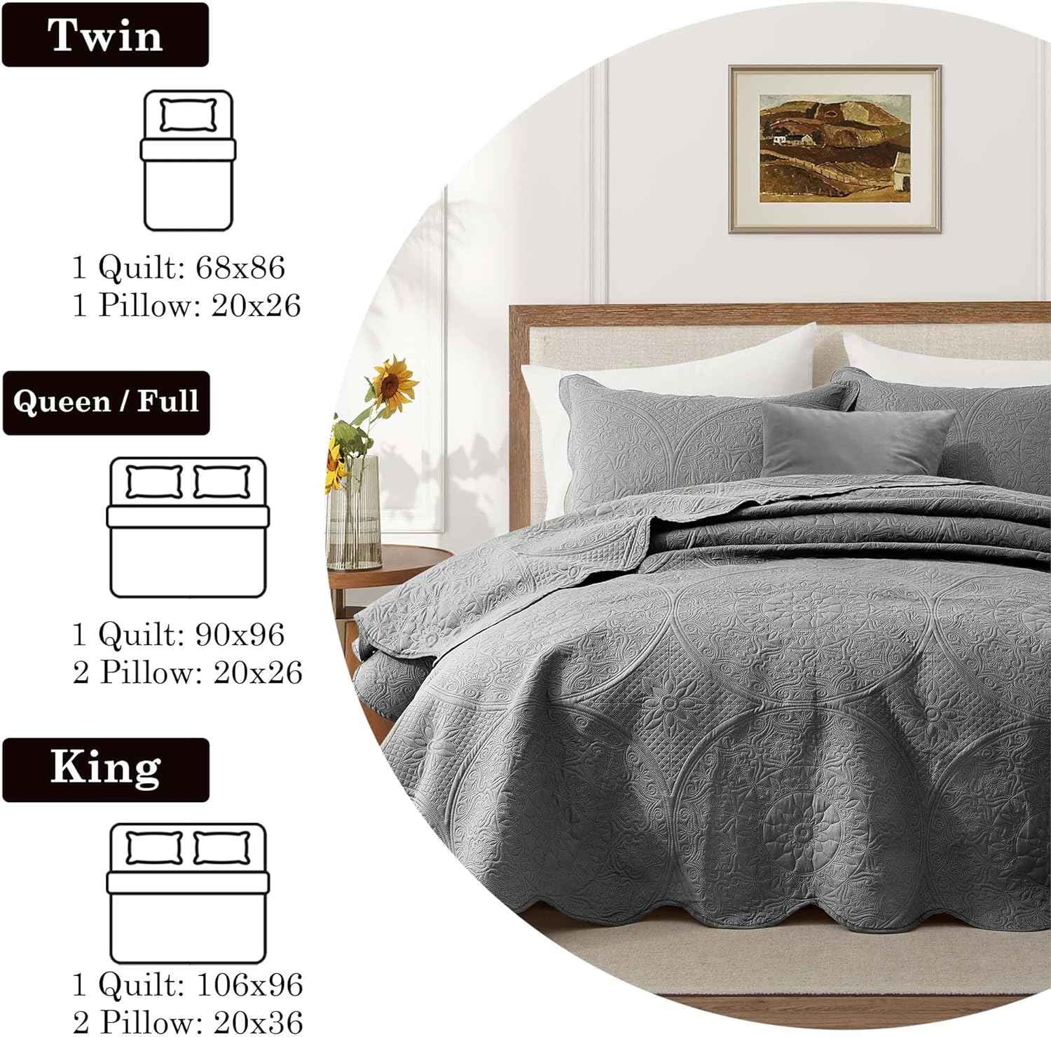 IR Imperial Rooms Twin Quilt Bedding Set Size (68” x 86”) + 1 Pillow Shams (20” x 26” + 2”) - 2 Pcs All Season Lightweight Reversible Microfiber Coverlet Floral Embossed Quilt Bedspread (Burgundy)