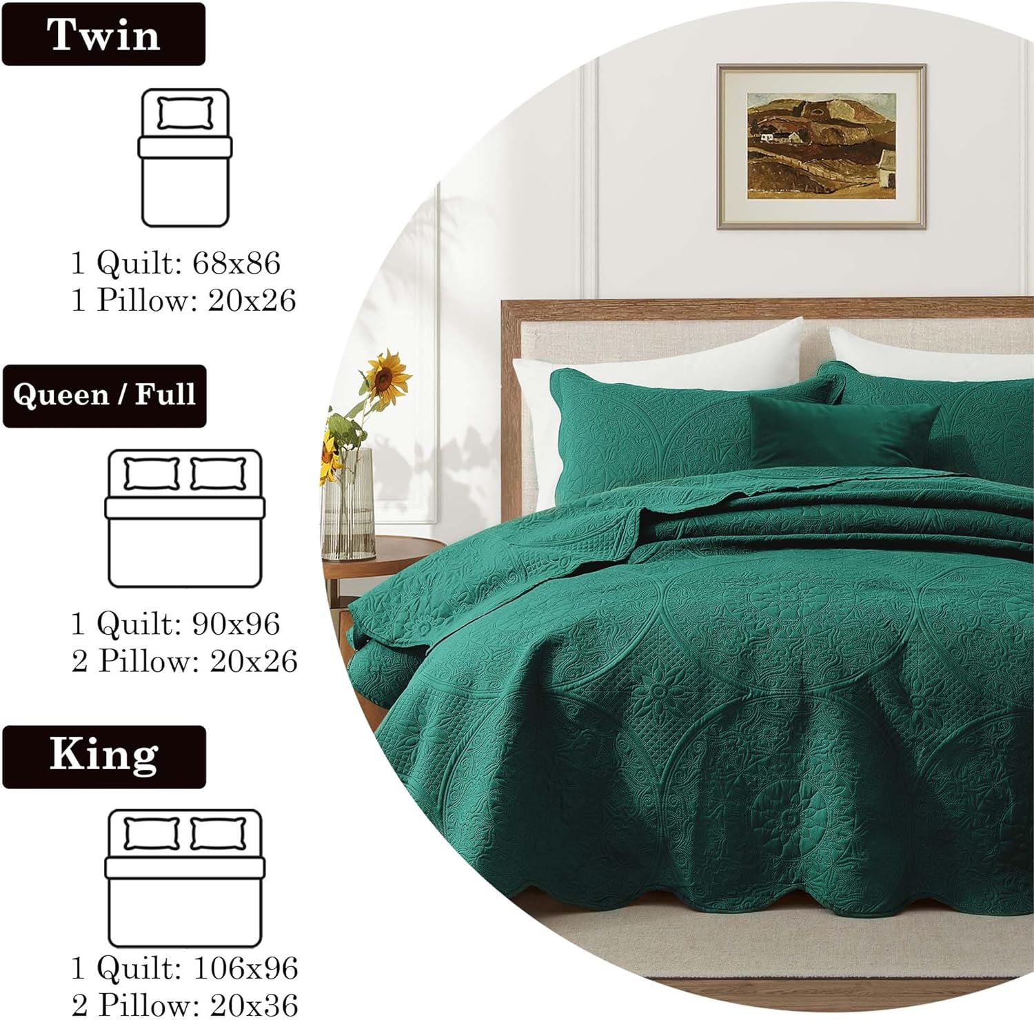 IR Imperial Rooms Twin Quilt Bedding Set Size (68” x 86”) + 1 Pillow Shams (20” x 26” + 2”) - 2 Pcs All Season Lightweight Reversible Microfiber Coverlet Floral Embossed Quilt Bedspread (Burgundy)