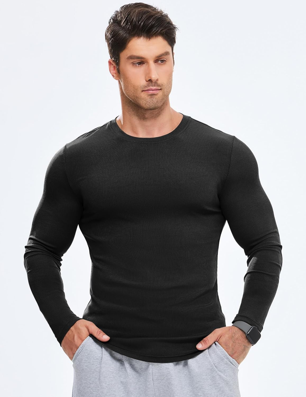 🔥10-Pack For Only $26.78🔥JMIERR Mens Long Sleeve Muscle T Shirts Casual Crewneck Longline Ribbed Tee Shirts