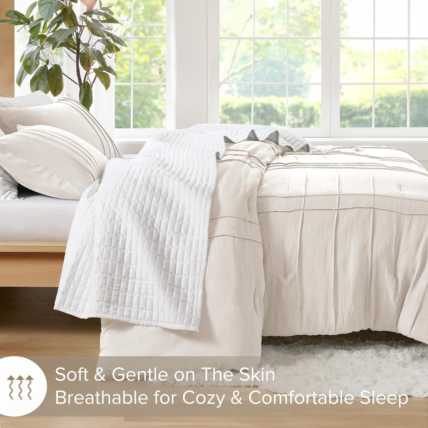 🔥8-Pack Only $26.78🔥3 Piece Pintuck Pleated Comfort Spaces Sage All Season Lightweight Comforter Set