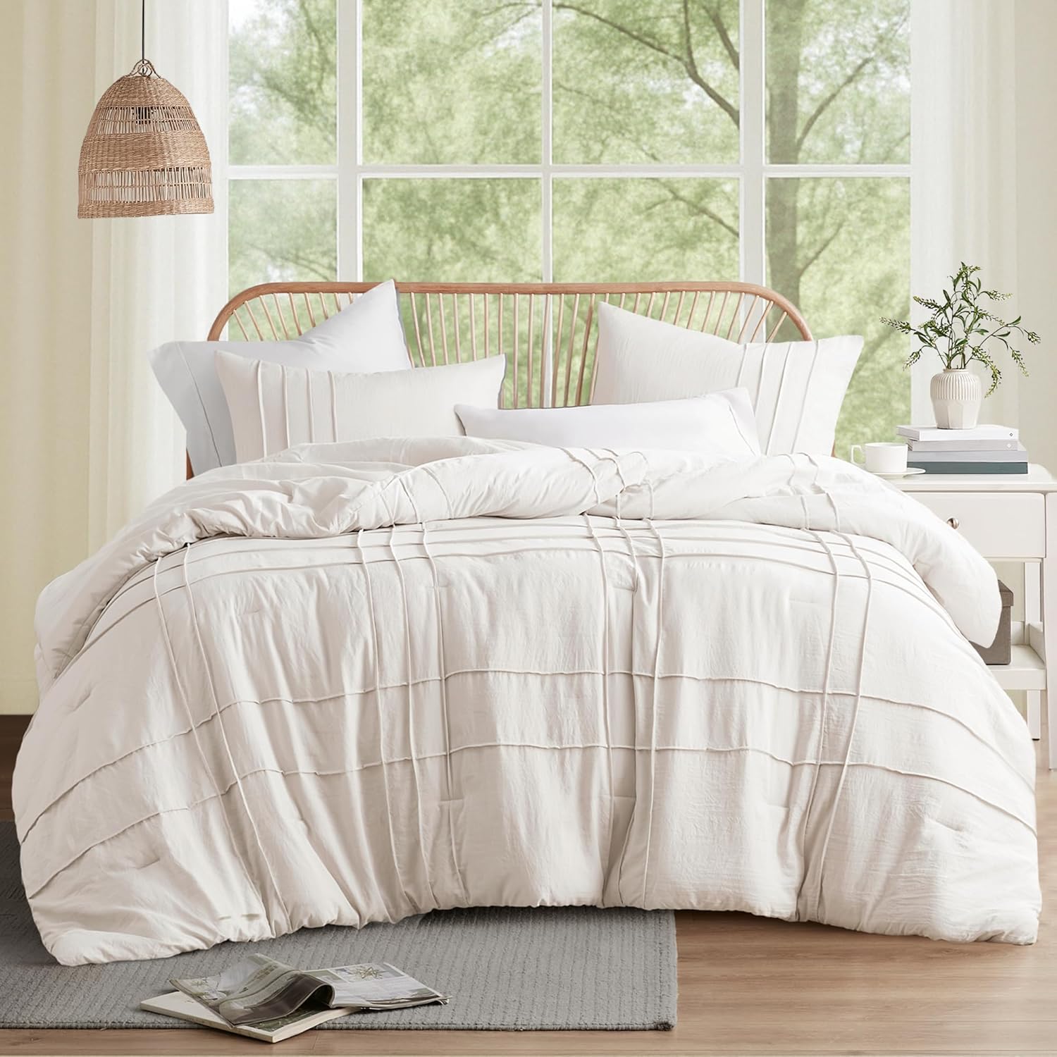 🔥8-Pack Only $26.78🔥3 Piece Pintuck Pleated Comfort Spaces Sage All Season Lightweight Comforter Set
