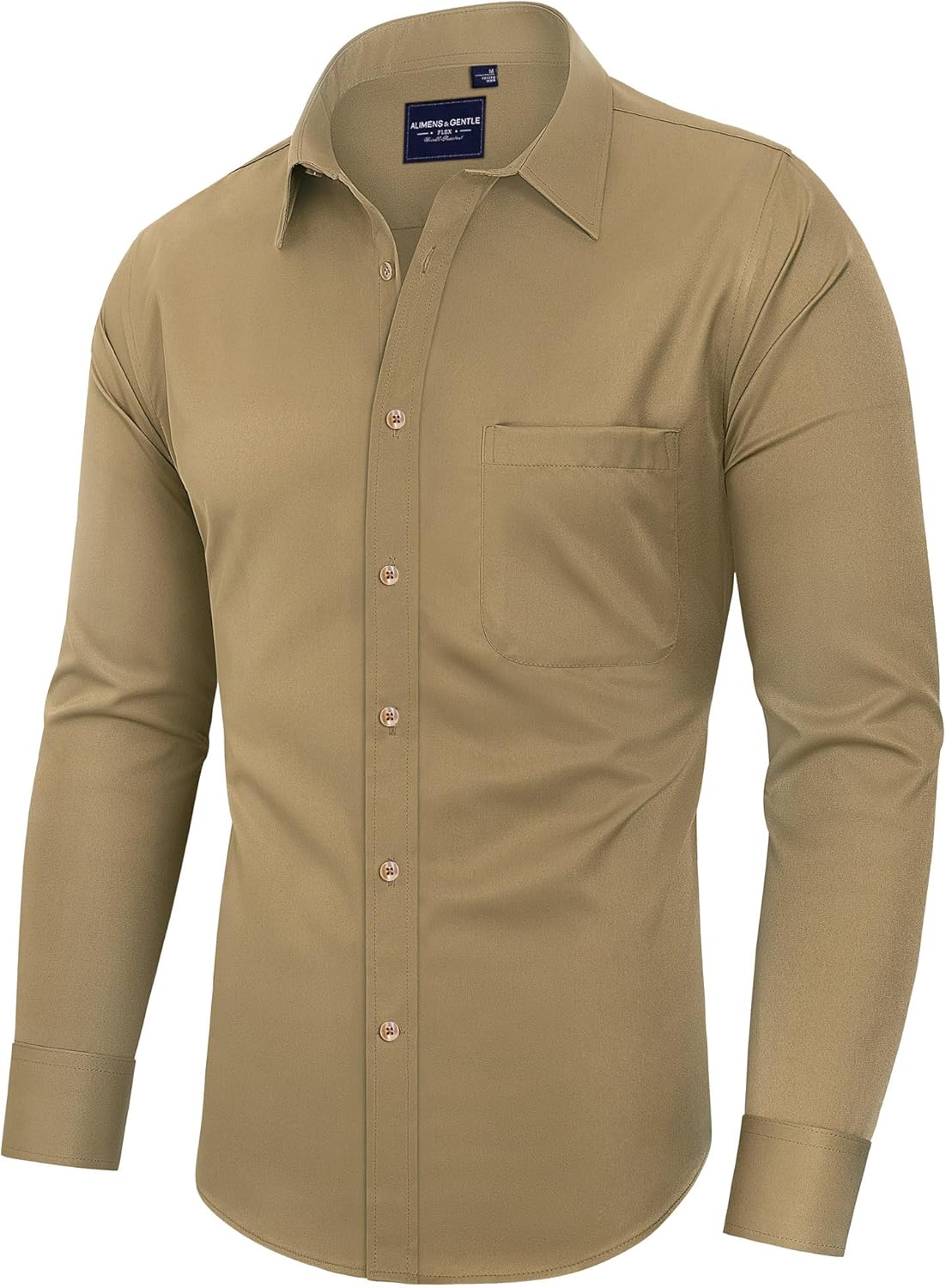 Alimens & Gentle Men's Dress Shirts Long Sleeve Wrinkle-Free Stretch Shirts Solid Formal Button Down Shirt with Pocket