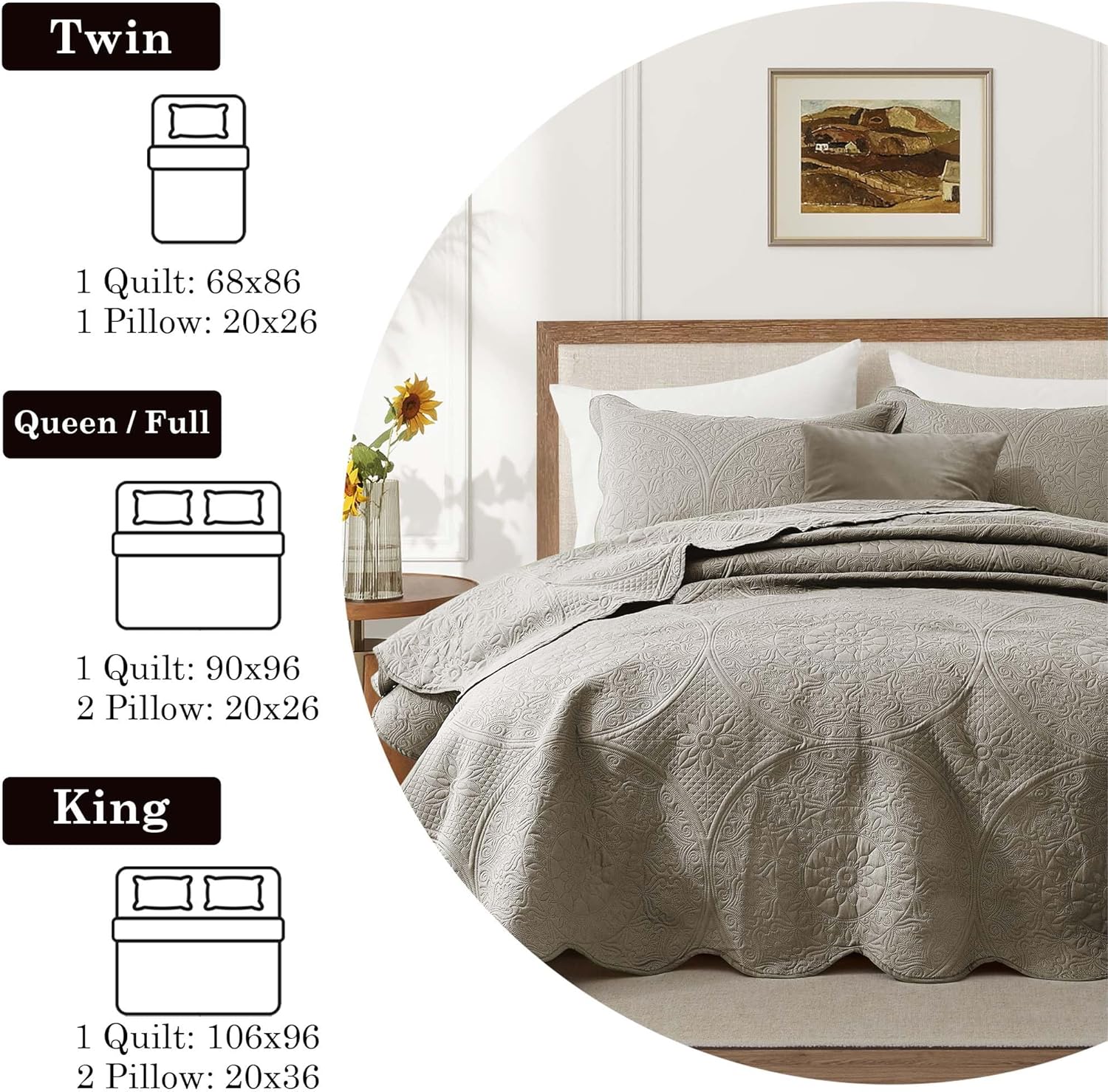 IR Imperial Rooms Twin Quilt Bedding Set Size (68” x 86”) + 1 Pillow Shams (20” x 26” + 2”) - 2 Pcs All Season Lightweight Reversible Microfiber Coverlet Floral Embossed Quilt Bedspread (Burgundy)