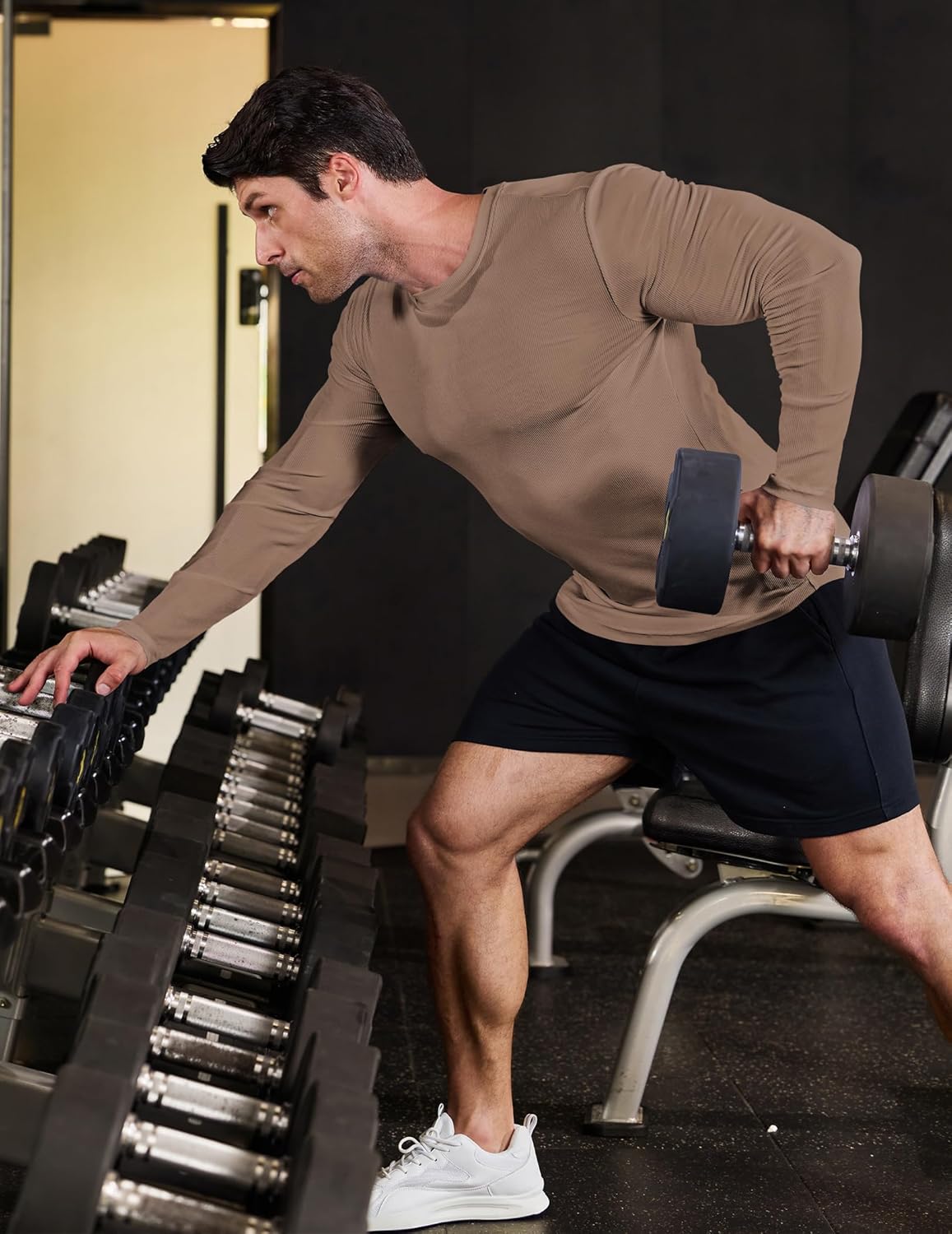 🔥10-Pack For Only $26.78🔥JMIERR Mens Long Sleeve Muscle T Shirts Casual Crewneck Longline Ribbed Tee Shirts
