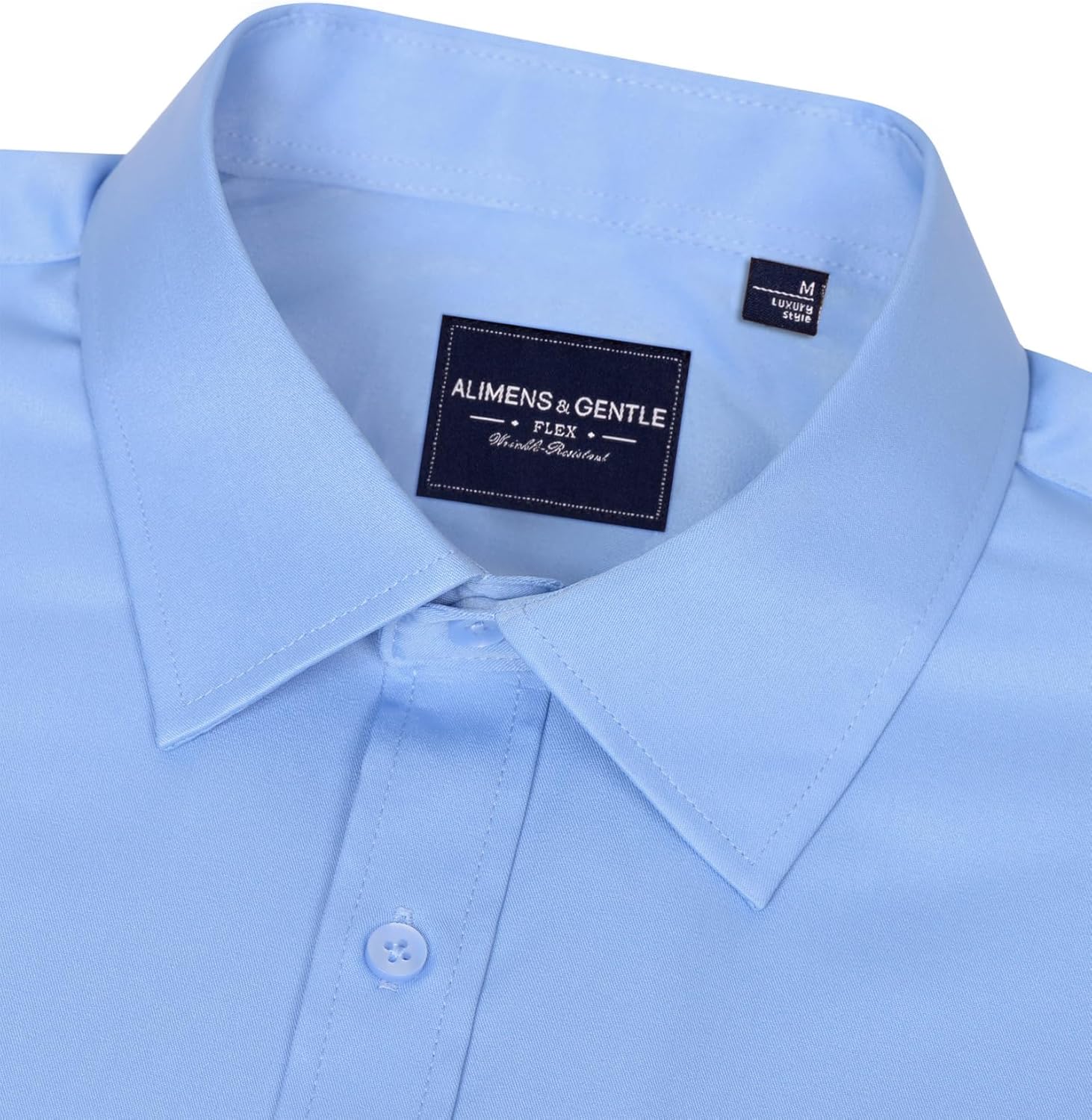 Alimens & Gentle Men's Dress Shirts Long Sleeve Wrinkle-Free Stretch Shirts Solid Formal Button Down Shirt with Pocket