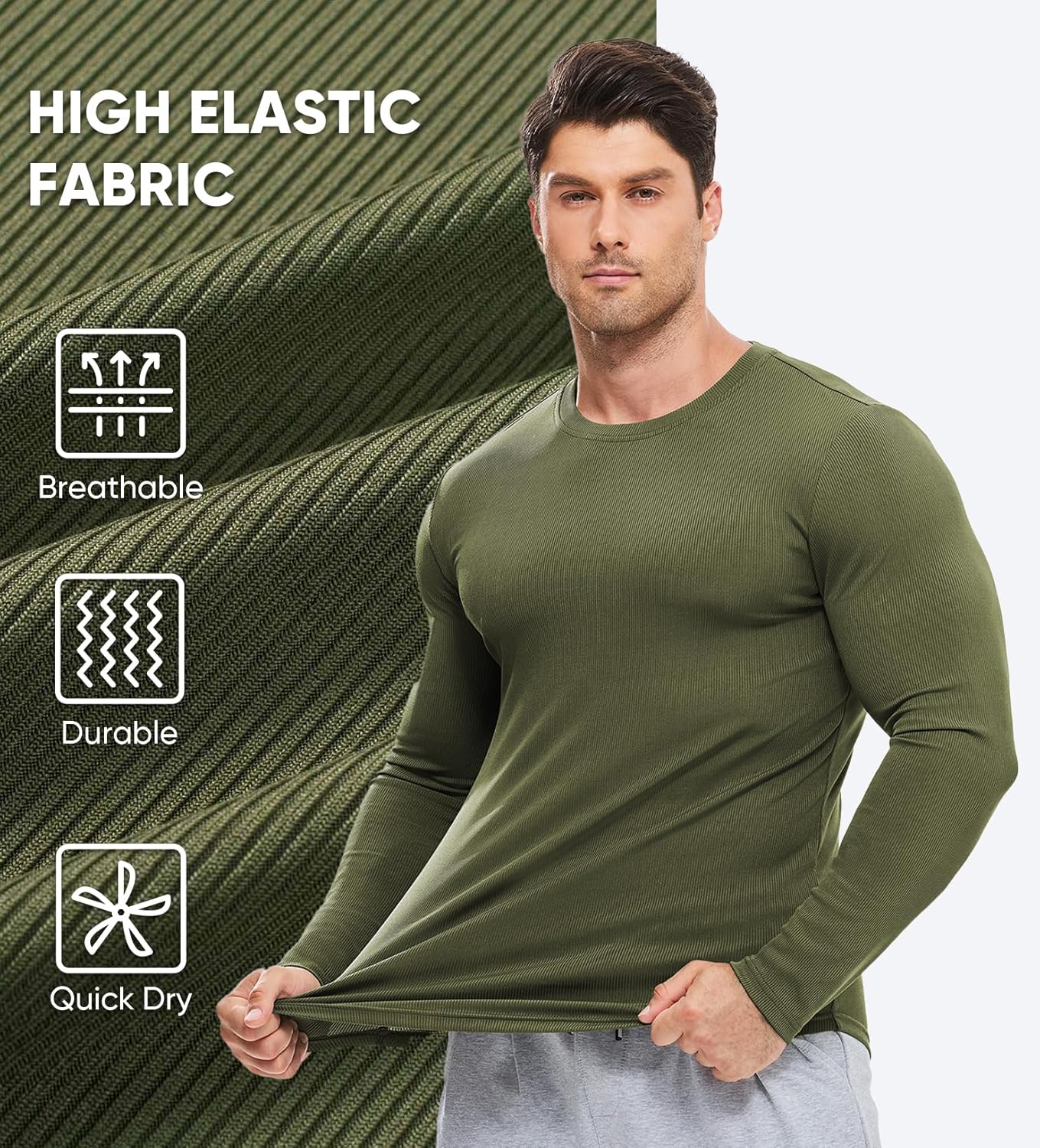 🔥10-Pack For Only $26.78🔥JMIERR Mens Long Sleeve Muscle T Shirts Casual Crewneck Longline Ribbed Tee Shirts