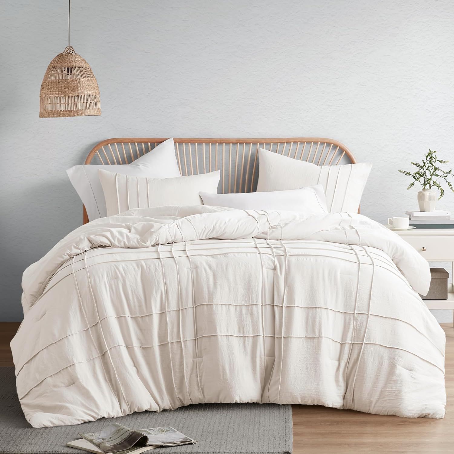 🔥8-Pack Only $26.78🔥3 Piece Pintuck Pleated Comfort Spaces Sage All Season Lightweight Comforter Set
