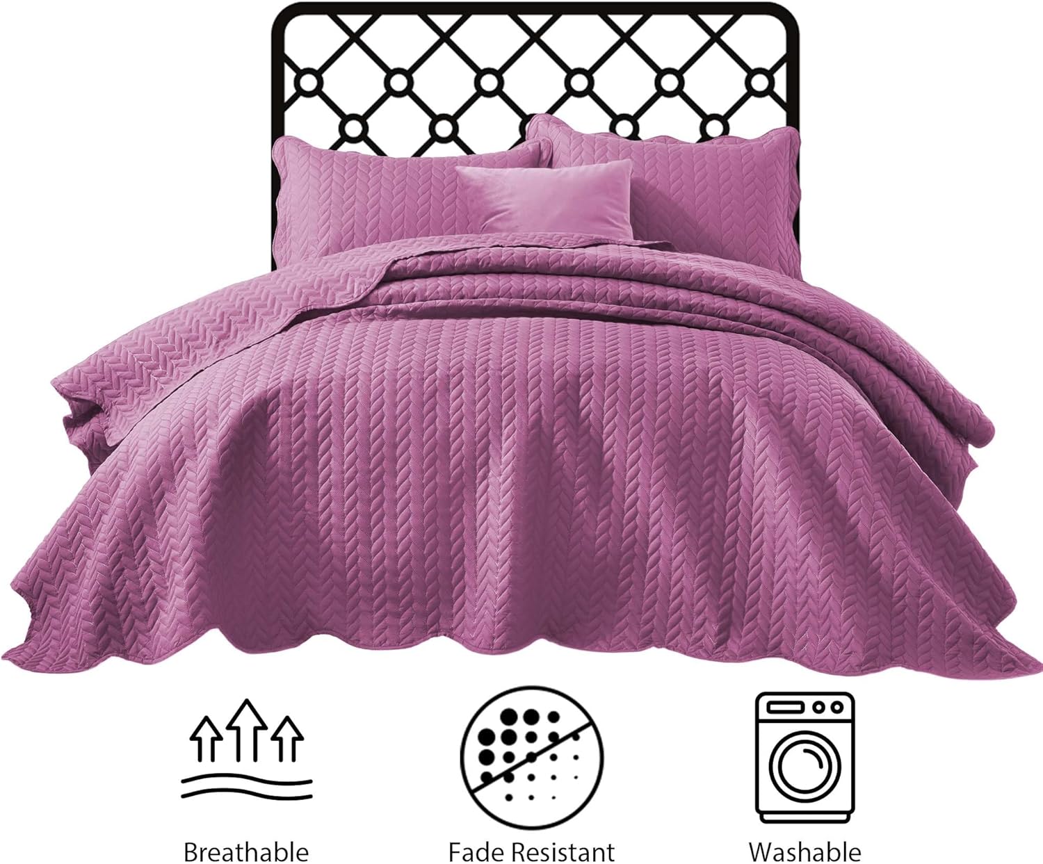 IR Imperial Rooms Twin Quilt Bedding Set Size (68” x 86”) + 1 Pillow Shams (20” x 26” + 2”) - 2 Pcs All Season Lightweight Reversible Microfiber Coverlet Floral Embossed Quilt Bedspread (Burgundy)
