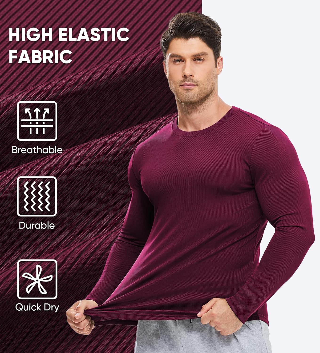 🔥10-Pack For Only $26.78🔥JMIERR Mens Long Sleeve Muscle T Shirts Casual Crewneck Longline Ribbed Tee Shirts