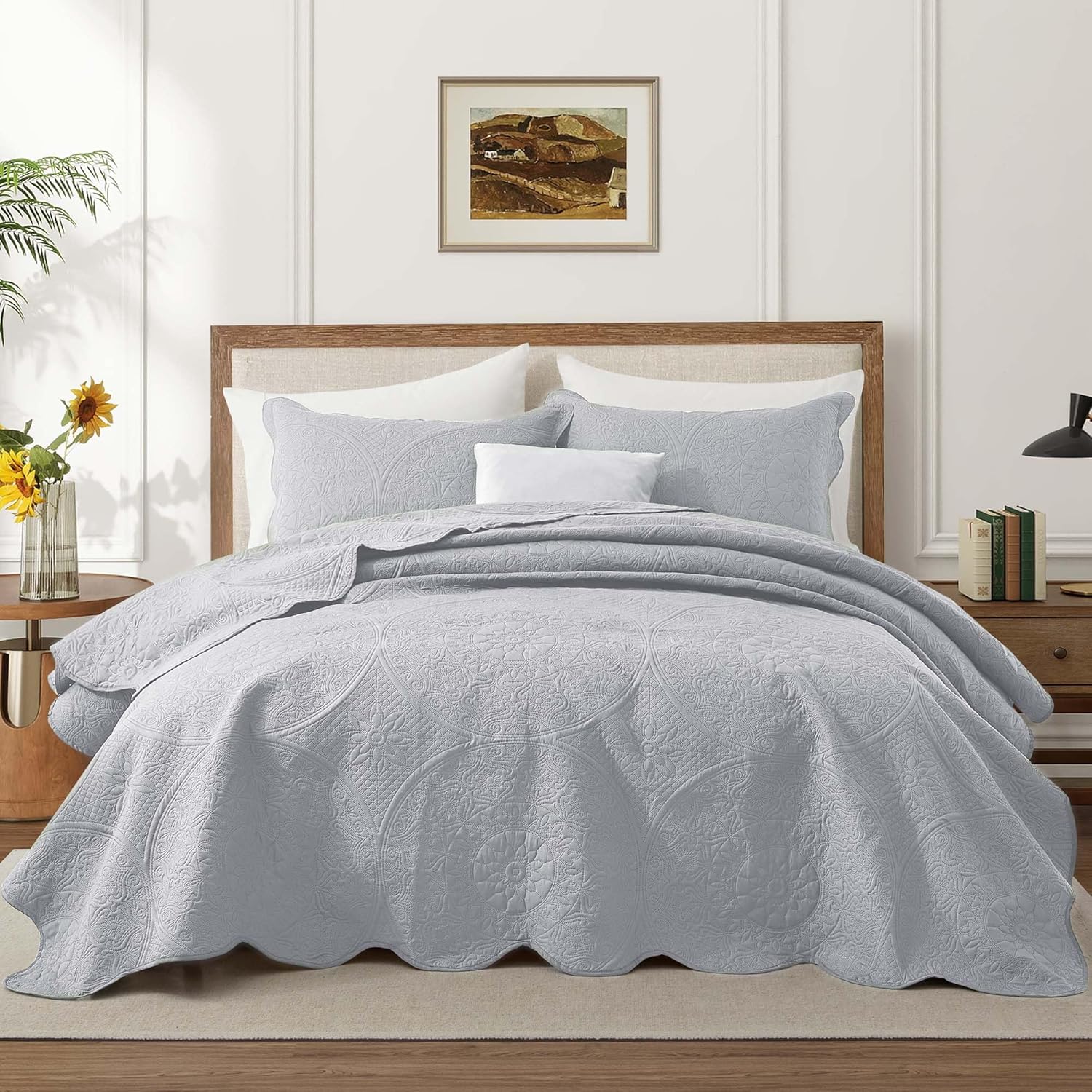 IR Imperial Rooms Twin Quilt Bedding Set Size (68” x 86”) + 1 Pillow Shams (20” x 26” + 2”) - 2 Pcs All Season Lightweight Reversible Microfiber Coverlet Floral Embossed Quilt Bedspread (Burgundy)