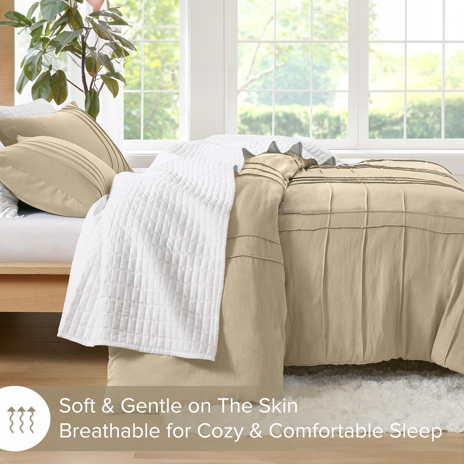 🔥8-Pack Only $26.78🔥3 Piece Pintuck Pleated Comfort Spaces Sage All Season Lightweight Comforter Set