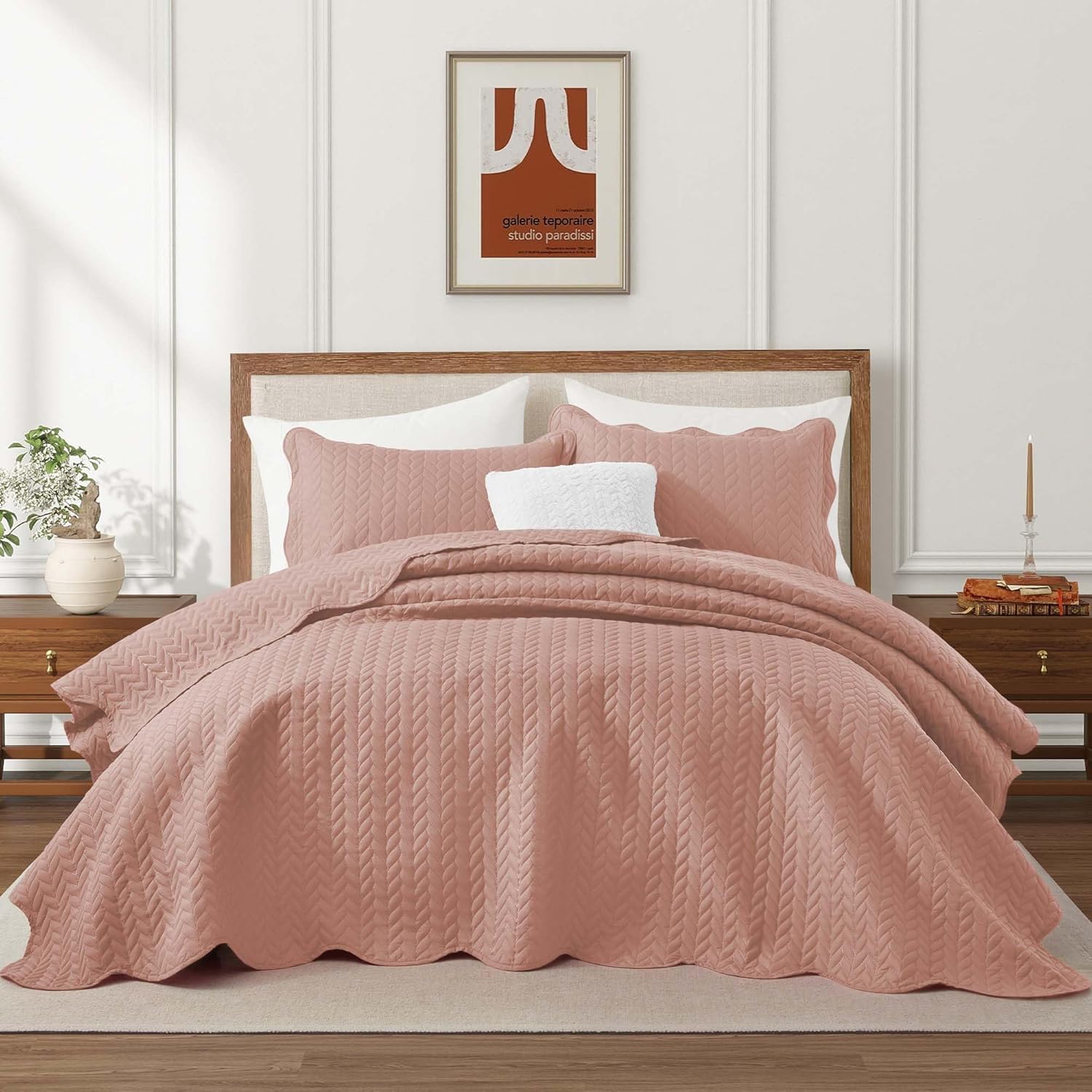 IR Imperial Rooms Twin Quilt Bedding Set Size (68” x 86”) + 1 Pillow Shams (20” x 26” + 2”) - 2 Pcs All Season Lightweight Reversible Microfiber Coverlet Floral Embossed Quilt Bedspread (Burgundy)