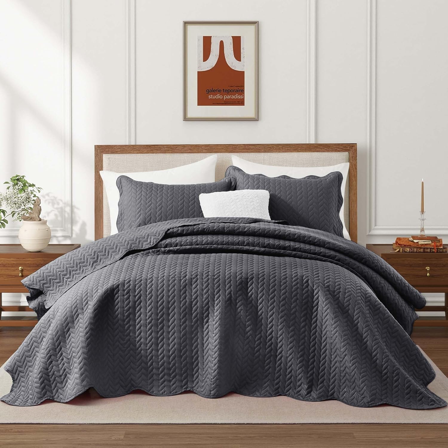 IR Imperial Rooms Twin Quilt Bedding Set Size (68” x 86”) + 1 Pillow Shams (20” x 26” + 2”) - 2 Pcs All Season Lightweight Reversible Microfiber Coverlet Floral Embossed Quilt Bedspread (Burgundy)