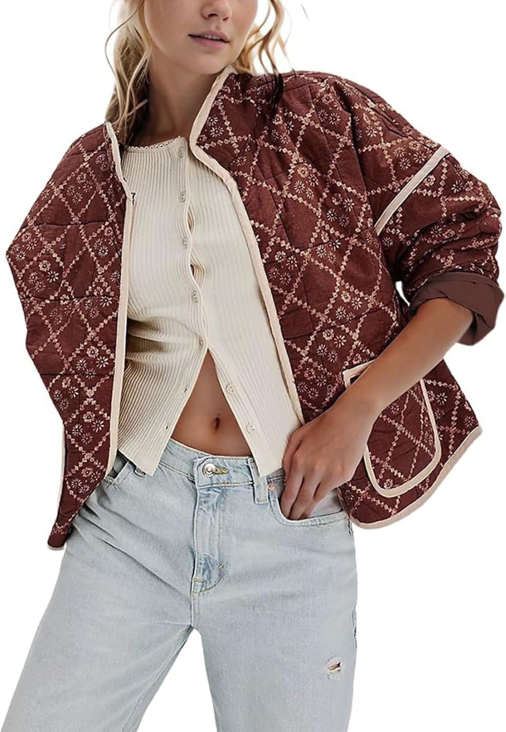 Women's Ditsy Floral Print Drop Shoulder Coat