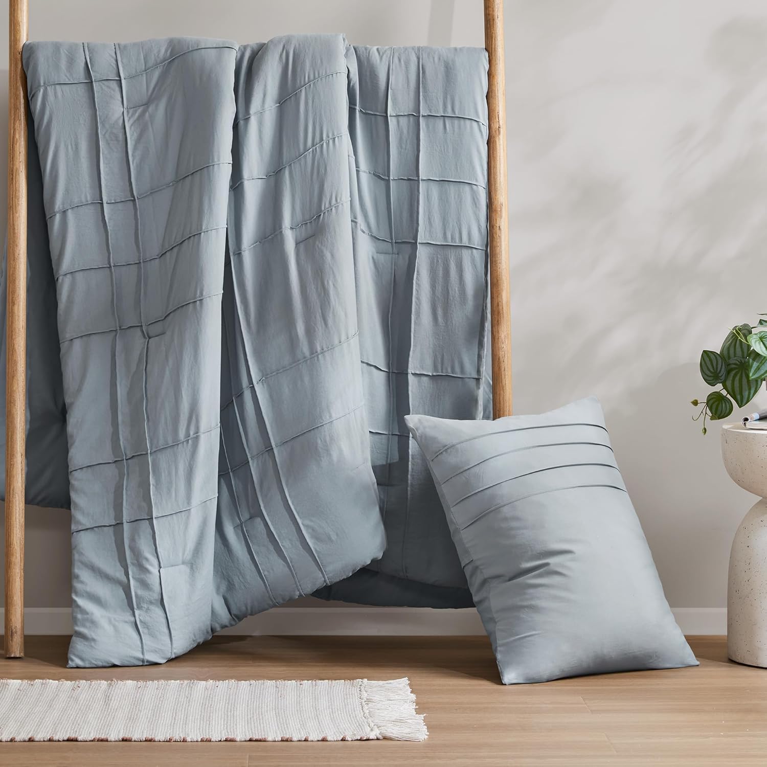 🔥8-Pack Only $26.78🔥3 Piece Pintuck Pleated Comfort Spaces Sage All Season Lightweight Comforter Set