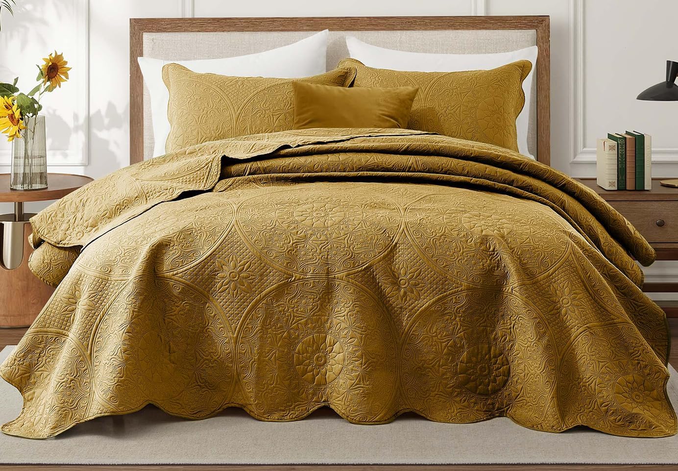 IR Imperial Rooms Twin Quilt Bedding Set Size (68” x 86”) + 1 Pillow Shams (20” x 26” + 2”) - 2 Pcs All Season Lightweight Reversible Microfiber Coverlet Floral Embossed Quilt Bedspread (Burgundy)