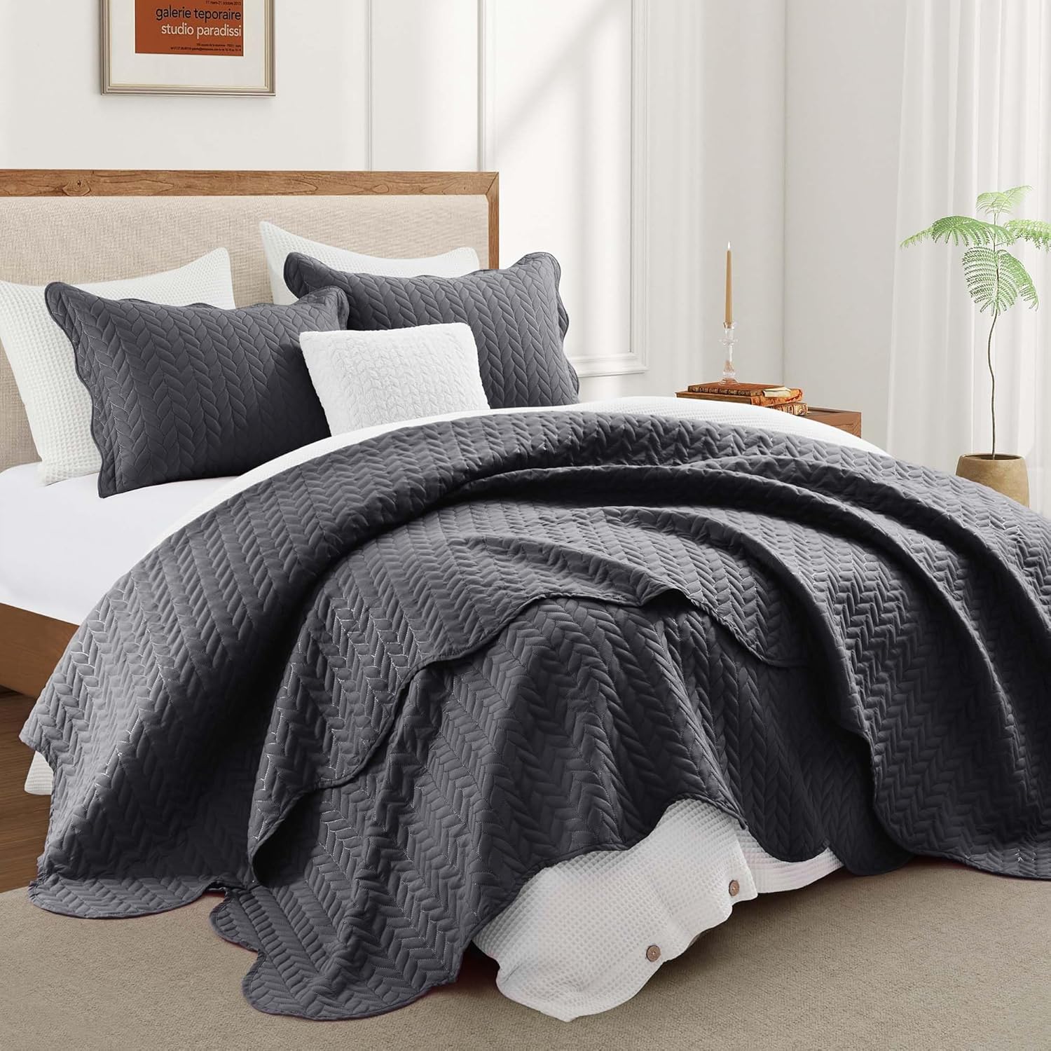 IR Imperial Rooms Twin Quilt Bedding Set Size (68” x 86”) + 1 Pillow Shams (20” x 26” + 2”) - 2 Pcs All Season Lightweight Reversible Microfiber Coverlet Floral Embossed Quilt Bedspread (Burgundy)