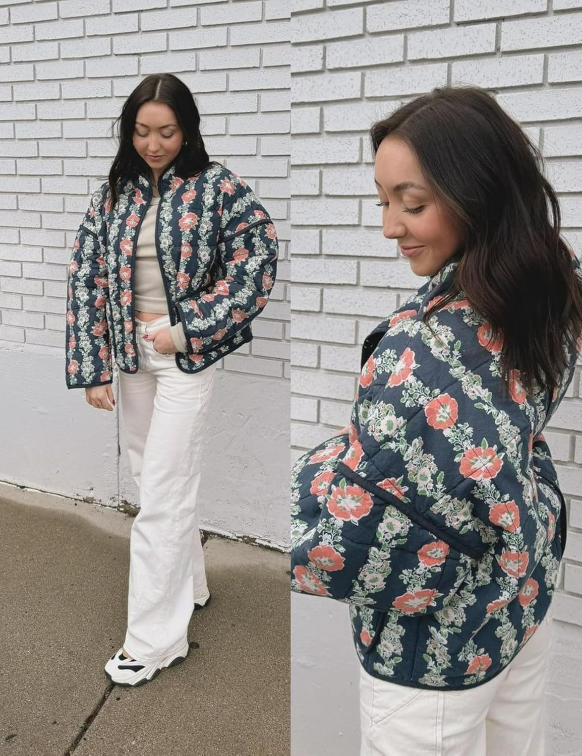 Women's Ditsy Floral Print Drop Shoulder Coat