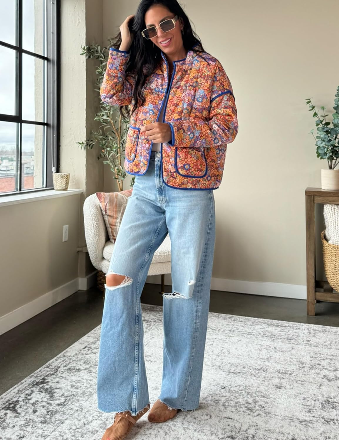 Women's Ditsy Floral Print Drop Shoulder Coat