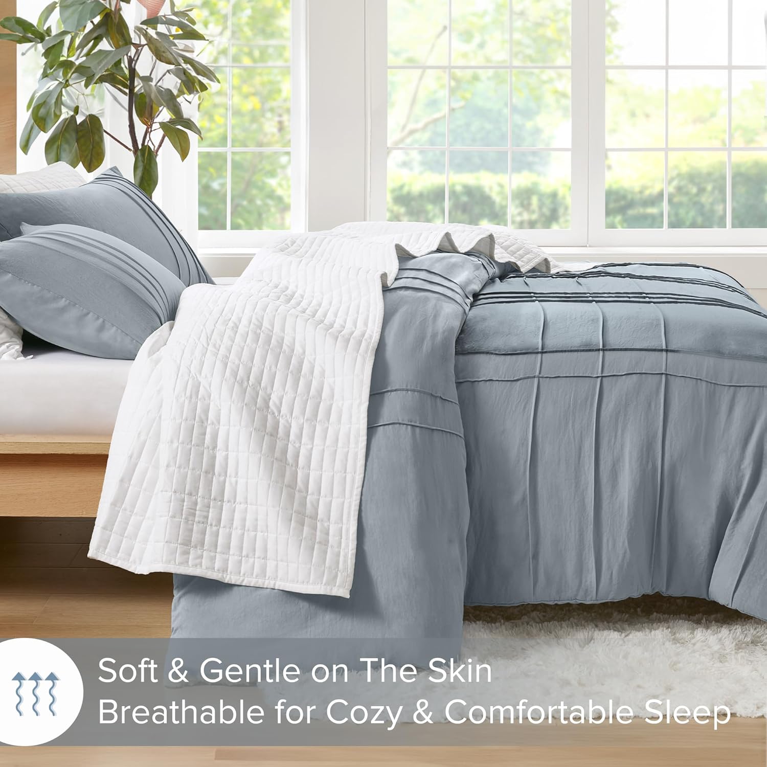 🔥8-Pack Only $26.78🔥3 Piece Pintuck Pleated Comfort Spaces Sage All Season Lightweight Comforter Set