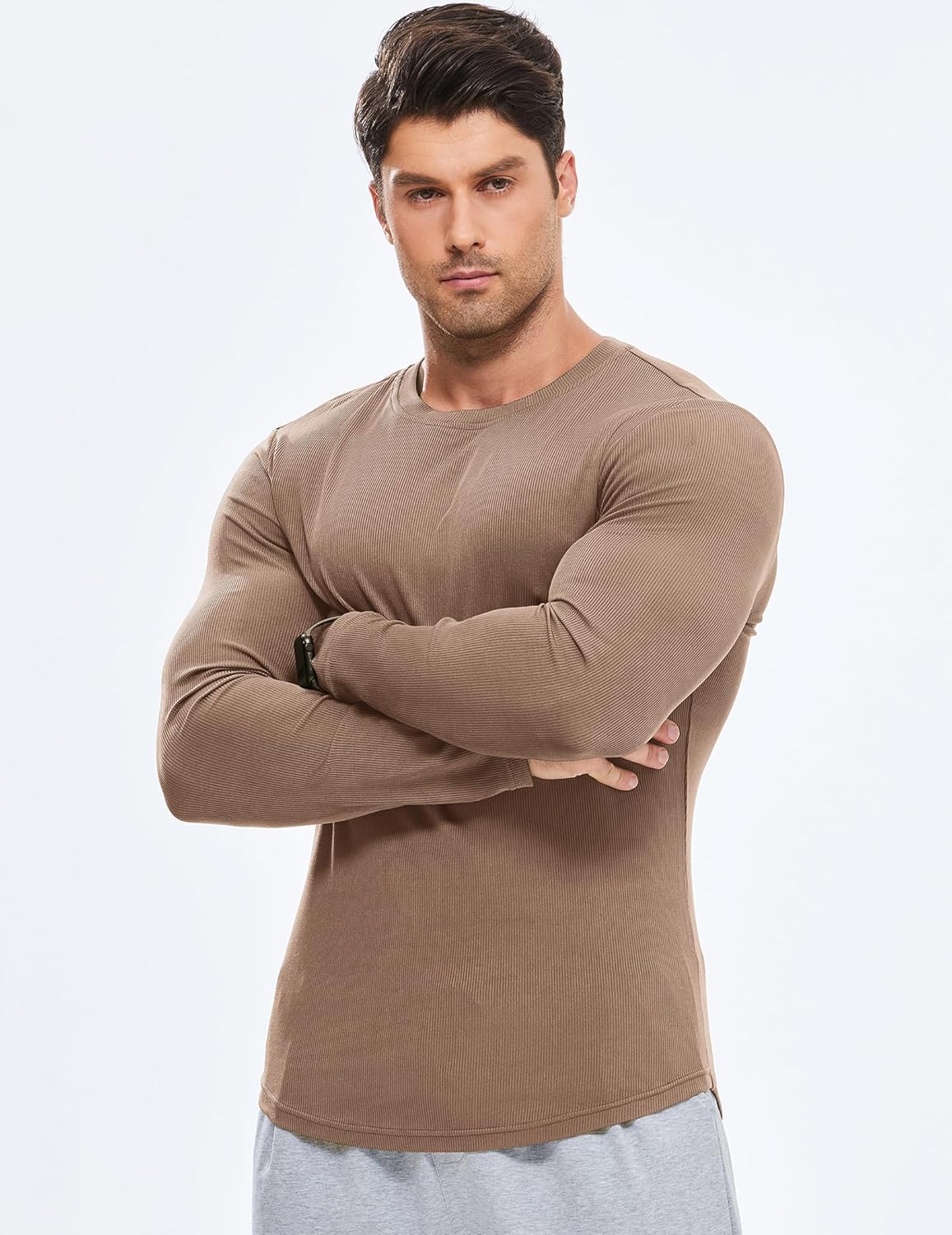 🔥10-Pack For Only $26.78🔥JMIERR Mens Long Sleeve Muscle T Shirts Casual Crewneck Longline Ribbed Tee Shirts