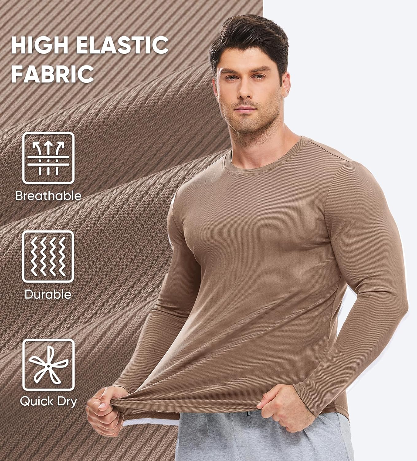 🔥10-Pack For Only $26.78🔥JMIERR Mens Long Sleeve Muscle T Shirts Casual Crewneck Longline Ribbed Tee Shirts
