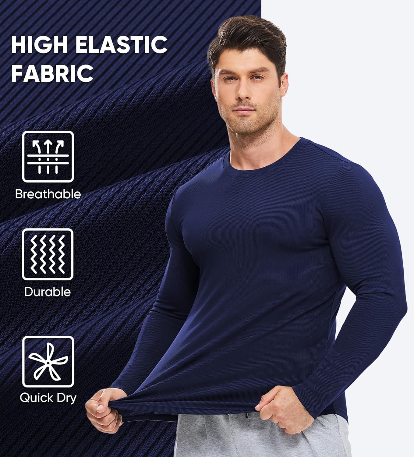🔥10-Pack For Only $26.78🔥JMIERR Mens Long Sleeve Muscle T Shirts Casual Crewneck Longline Ribbed Tee Shirts