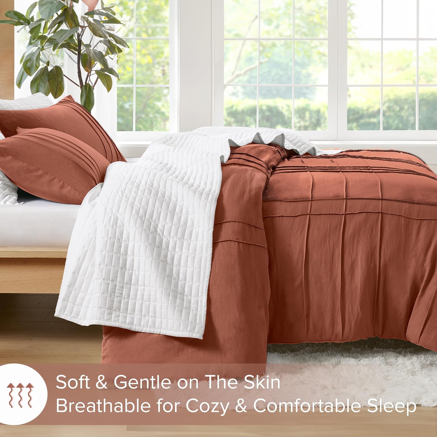 🔥8-Pack Only $26.78🔥3 Piece Pintuck Pleated Comfort Spaces Sage All Season Lightweight Comforter Set