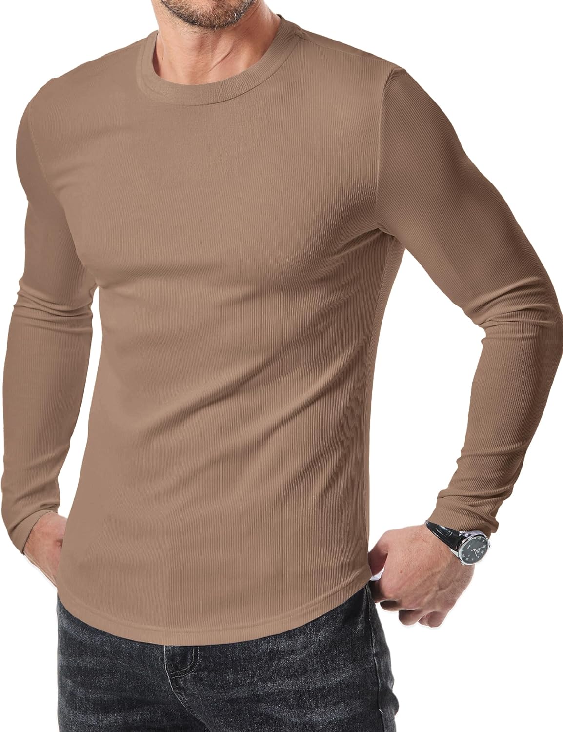 🔥10-Pack For Only $26.78🔥JMIERR Mens Long Sleeve Muscle T Shirts Casual Crewneck Longline Ribbed Tee Shirts