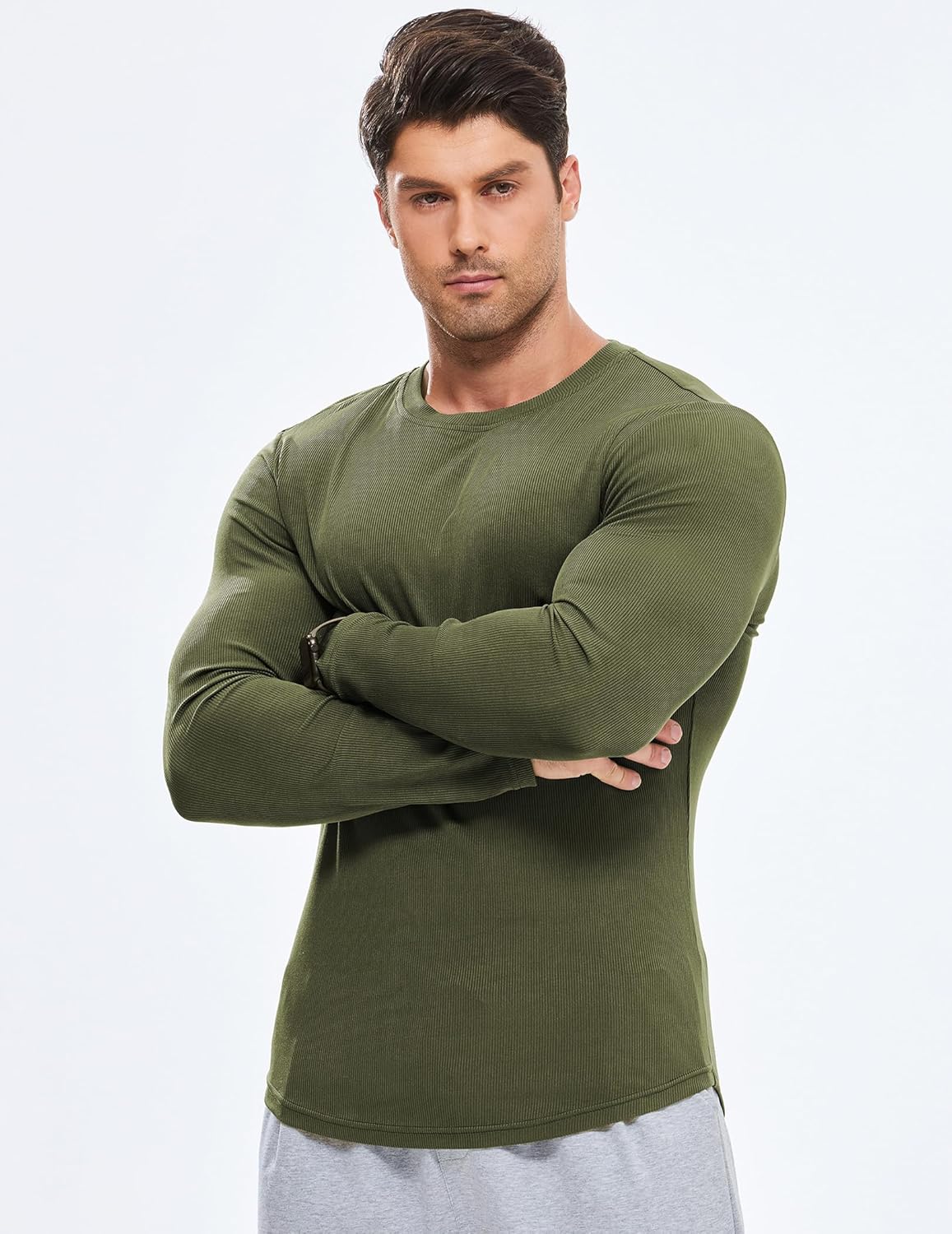 🔥10-Pack For Only $26.78🔥JMIERR Mens Long Sleeve Muscle T Shirts Casual Crewneck Longline Ribbed Tee Shirts