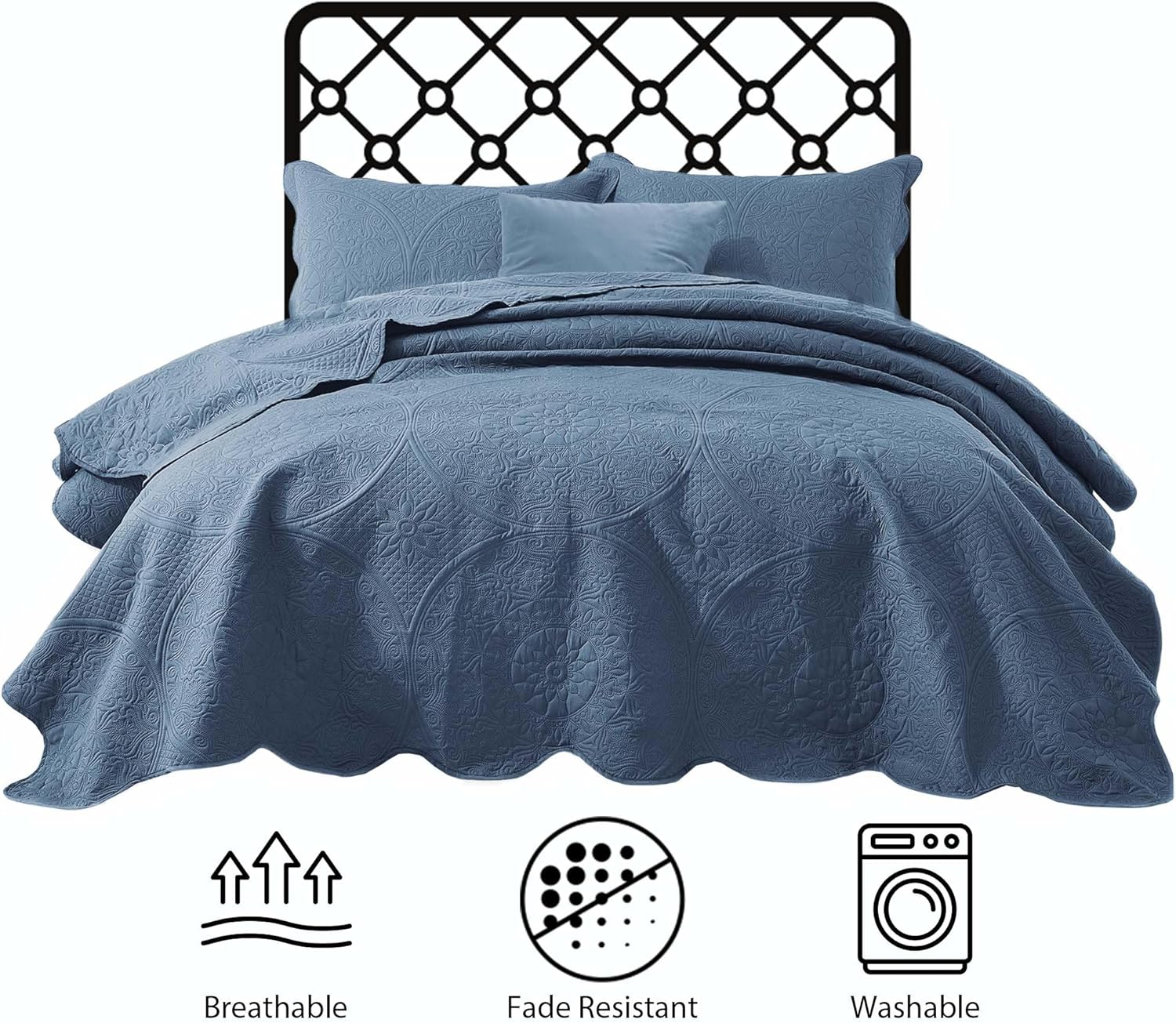 IR Imperial Rooms Twin Quilt Bedding Set Size (68” x 86”) + 1 Pillow Shams (20” x 26” + 2”) - 2 Pcs All Season Lightweight Reversible Microfiber Coverlet Floral Embossed Quilt Bedspread (Burgundy)