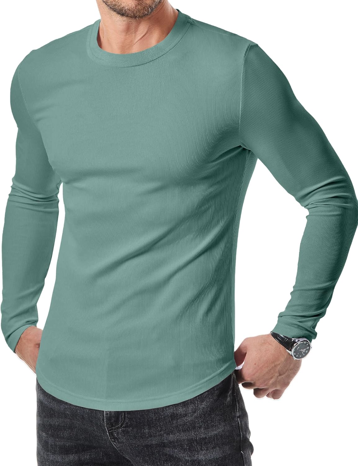 🔥10-Pack For Only $26.78🔥JMIERR Mens Long Sleeve Muscle T Shirts Casual Crewneck Longline Ribbed Tee Shirts