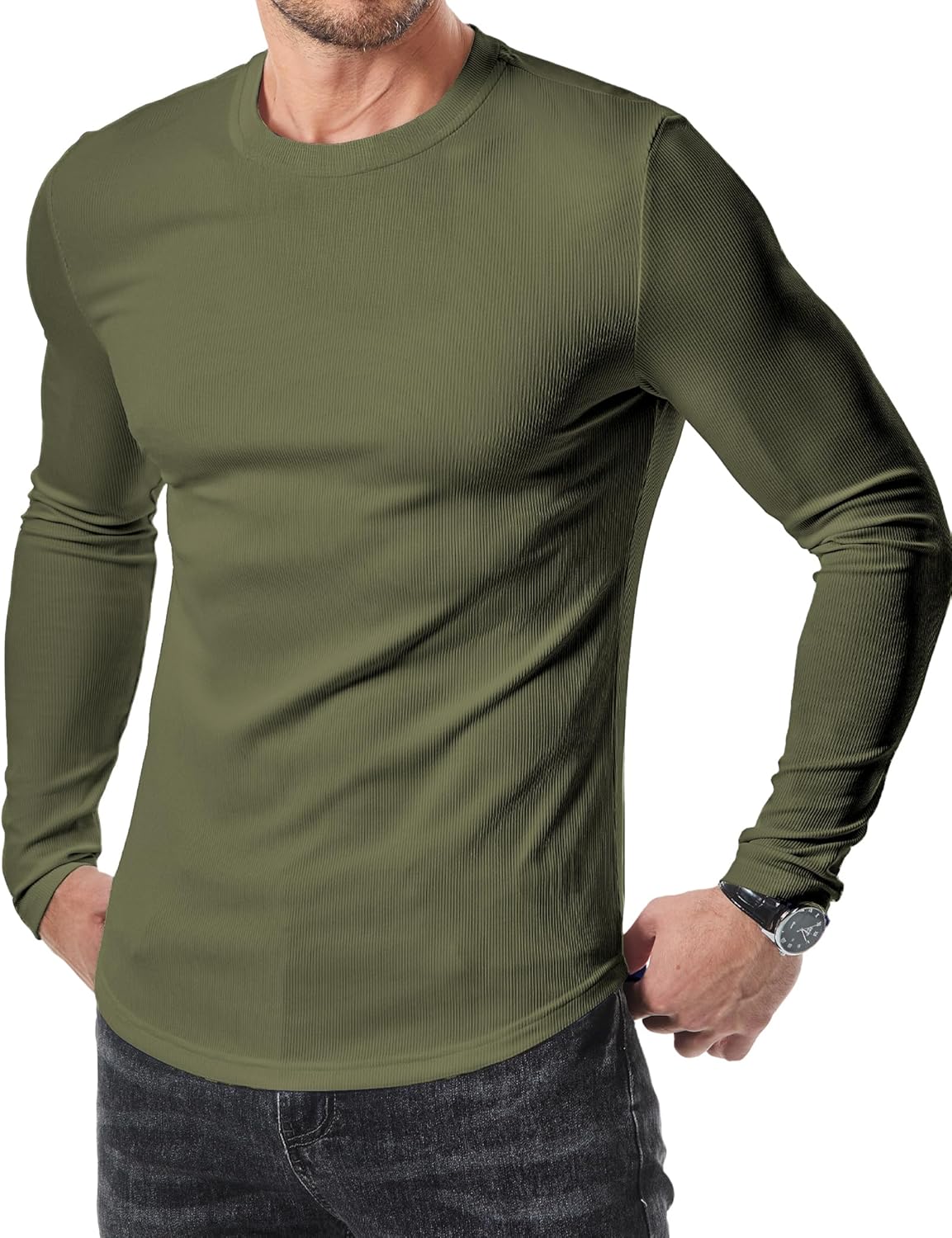 🔥10-Pack For Only $26.78🔥JMIERR Mens Long Sleeve Muscle T Shirts Casual Crewneck Longline Ribbed Tee Shirts