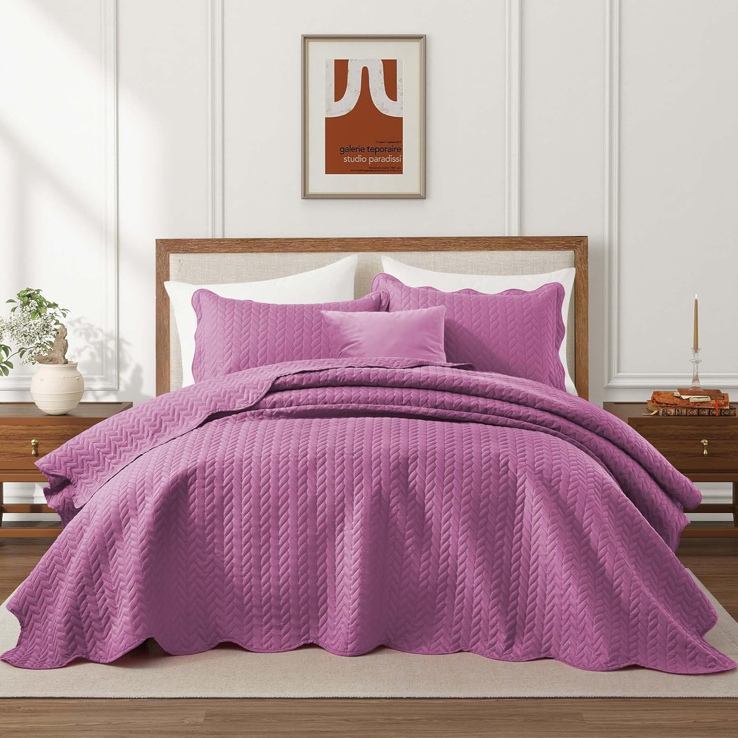 IR Imperial Rooms Twin Quilt Bedding Set Size (68” x 86”) + 1 Pillow Shams (20” x 26” + 2”) - 2 Pcs All Season Lightweight Reversible Microfiber Coverlet Floral Embossed Quilt Bedspread (Burgundy)