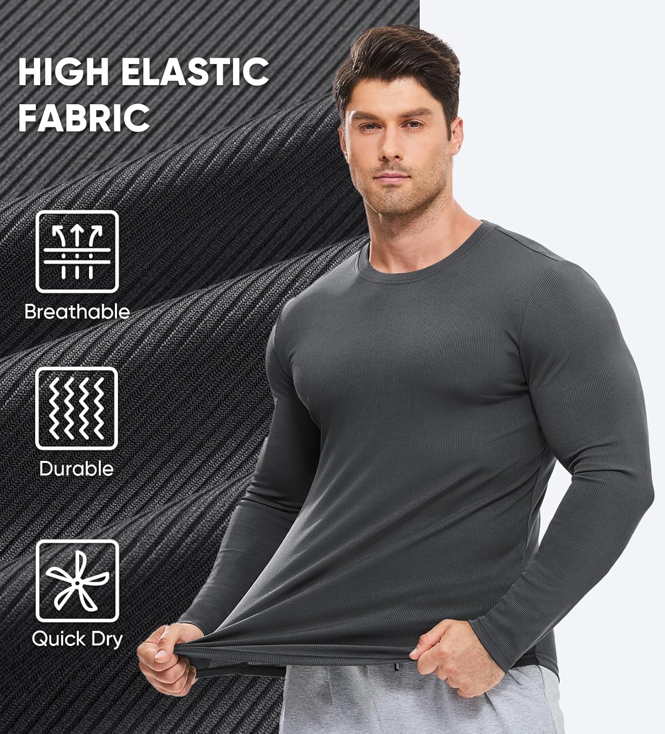 🔥10-Pack For Only $26.78🔥JMIERR Mens Long Sleeve Muscle T Shirts Casual Crewneck Longline Ribbed Tee Shirts