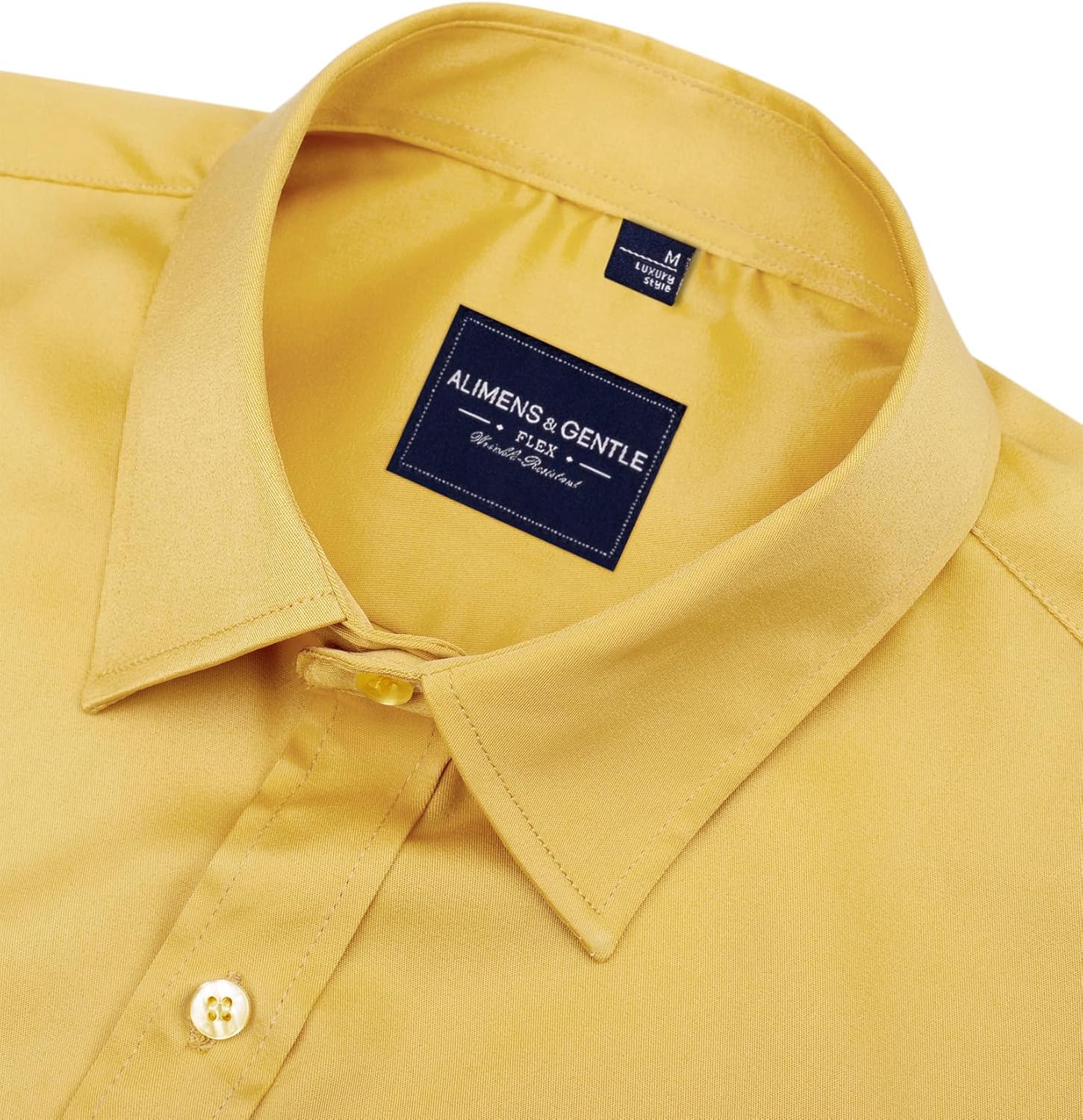 Alimens & Gentle Men's Dress Shirts Long Sleeve Wrinkle-Free Stretch Shirts Solid Formal Button Down Shirt with Pocket